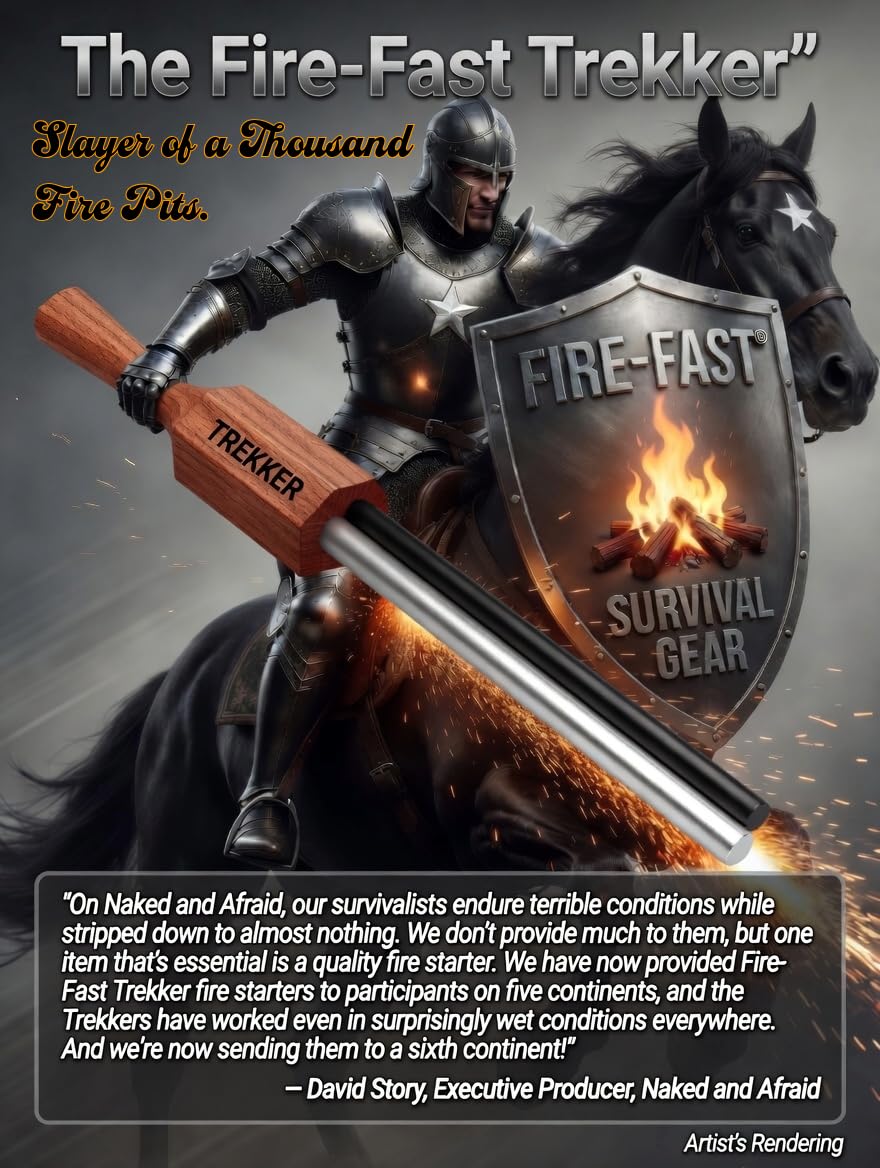 Fire-Fast Trekker. Best Emergency Waterproof Survival Fire Starter. Magnesium and Euro Fire Steel Ferro Rod. Compact Durable Tool for Bushcraft, Camping, Backpacking, Hiking, Hunting, or Bug Out Bag.