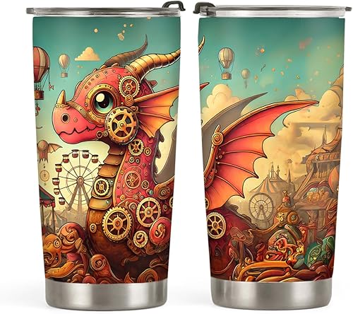 64HYDRO Vaso mecánico Steampunk de dragón de 20 onzas, ingeniero mecánico, dragones, juegos, regalos para jugadores para amantes del dragón, taza de