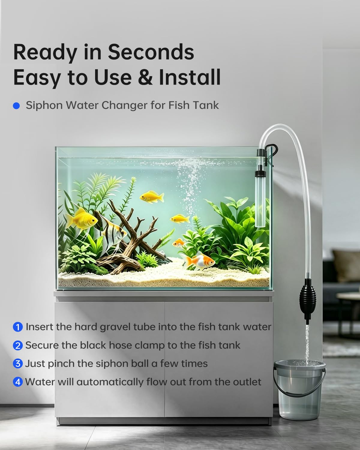 Aspiradora de grava para acuario de 7 pies, cambiador de agua, sifón de bomba de mano