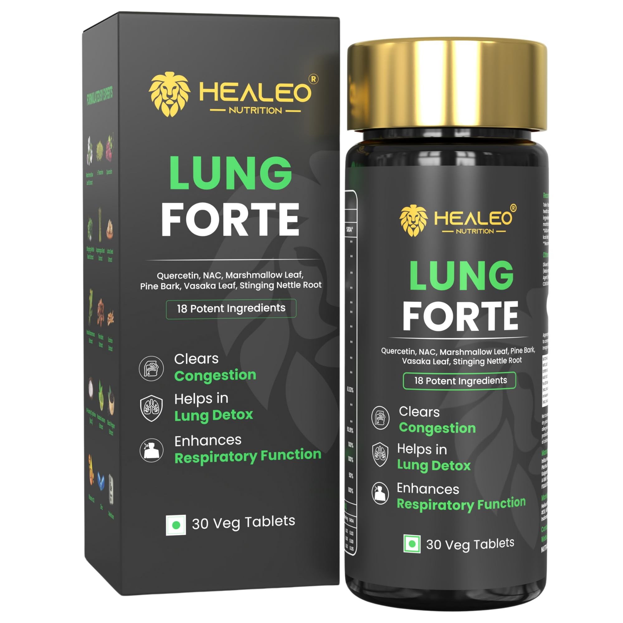 Healeo Lung Forte, 18-in-1 Lung Detox with Quercetin, NAC, Stinging Nettle, Vasaka - Lung Cleanse Supplement for Smokers - Removes Tar & Mucus from Lungs - Lab Tested - 30 Veg Tablets (B0CT5F3H5C) Amazon Price History, Amazon Price Tracker