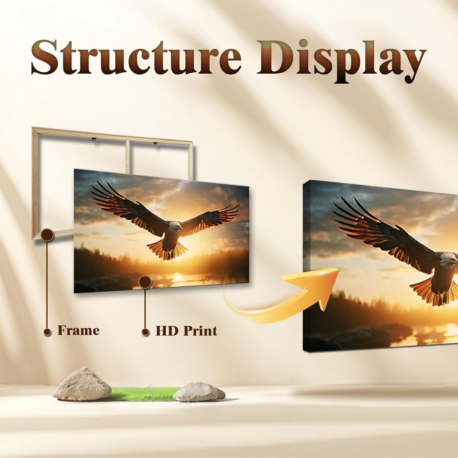 JLXART Nature Artwork Canvas Wall Art Bald Eagle Sea Picture Living Room Office Home Decoration,20X40inch