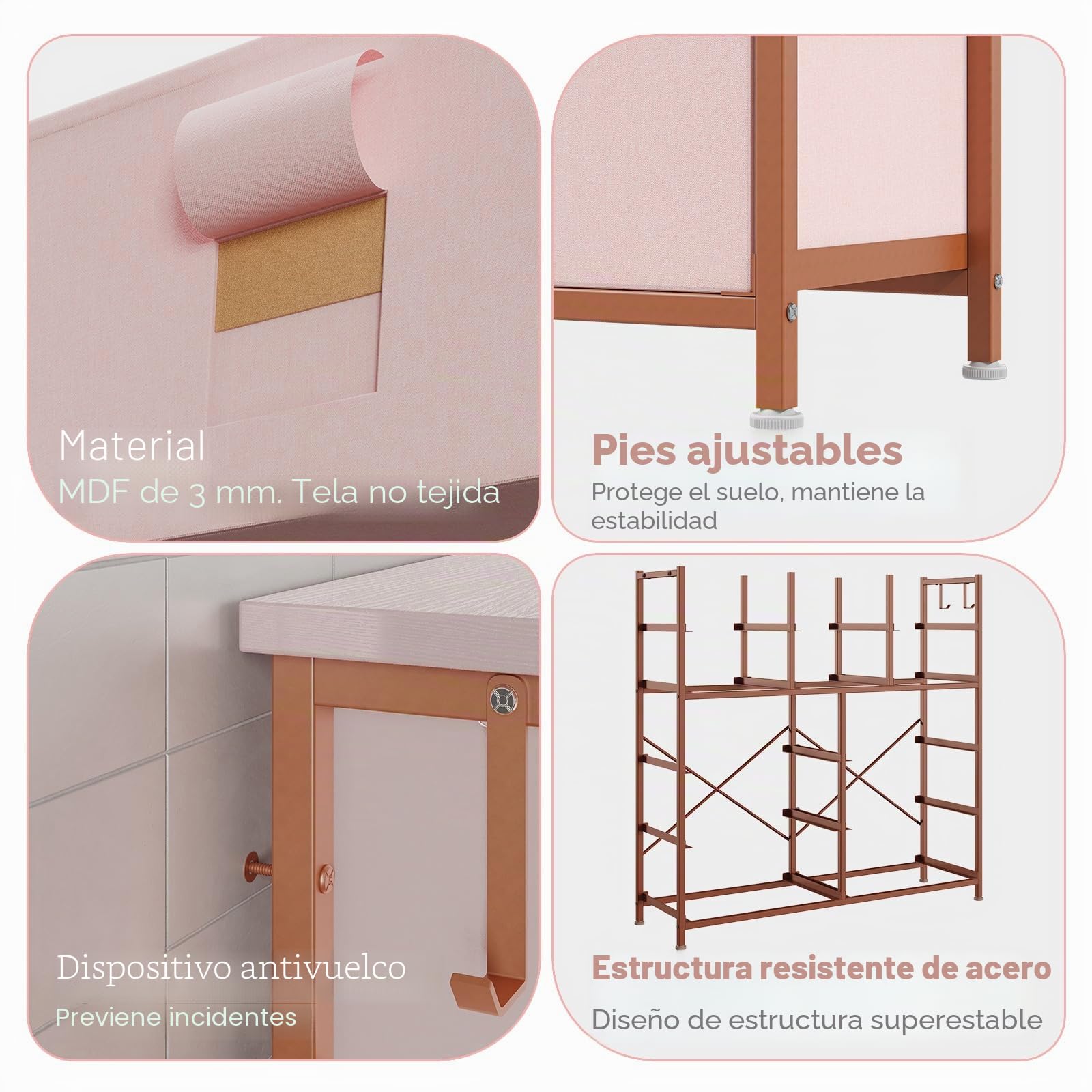 Zstar Organizador De Tela Con 12 Cajones, Torre De Almacenamiento Amplia Con Bolsillos Laterales y Ganchos, Organizador Independiente Para Armario, Entrada y Oficina En Casa, Rosa.