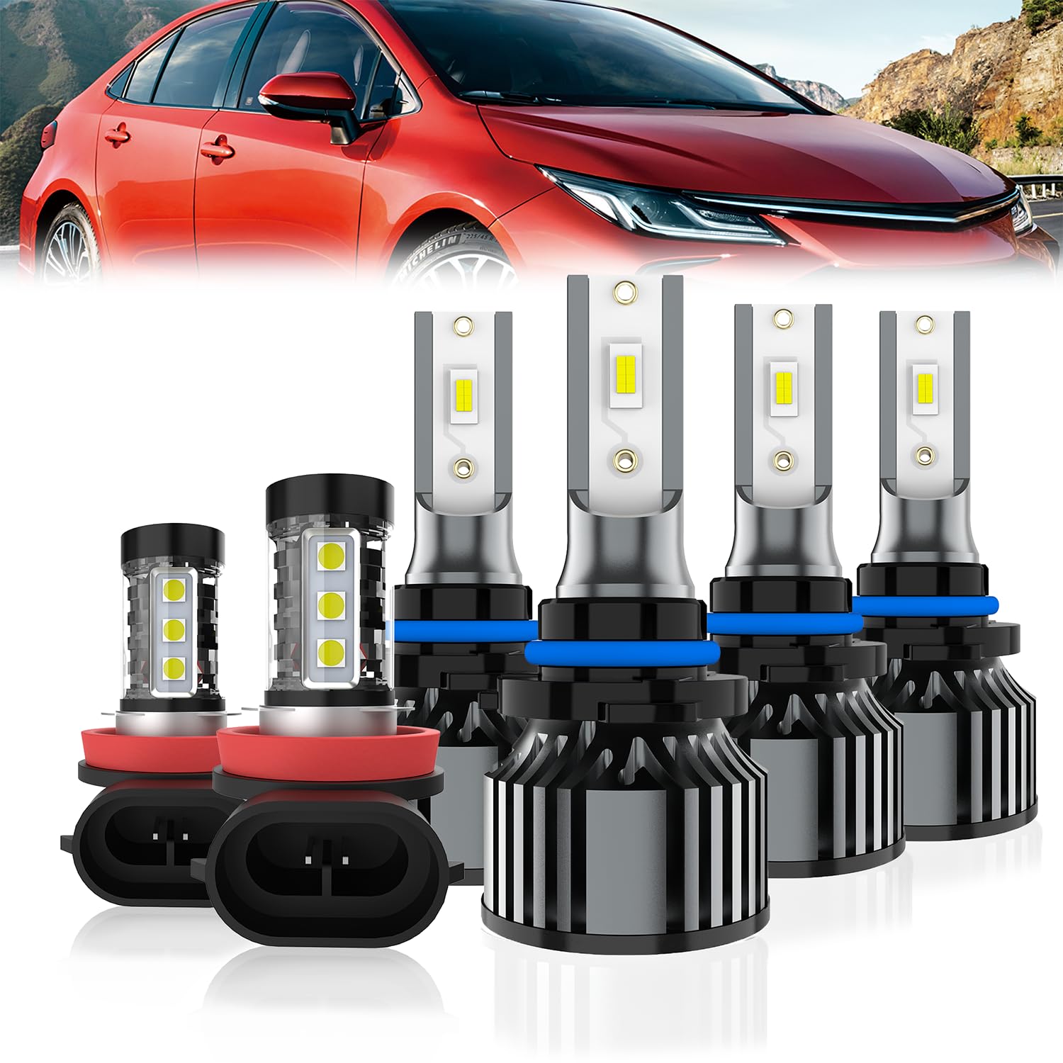 TSIANHUZY LED Light Bulb Combo For Toyota Corolla (2009-2013) - High Beam, Low Beam & Fog Lights Kit, IP68 Waterproof, Plug & Play