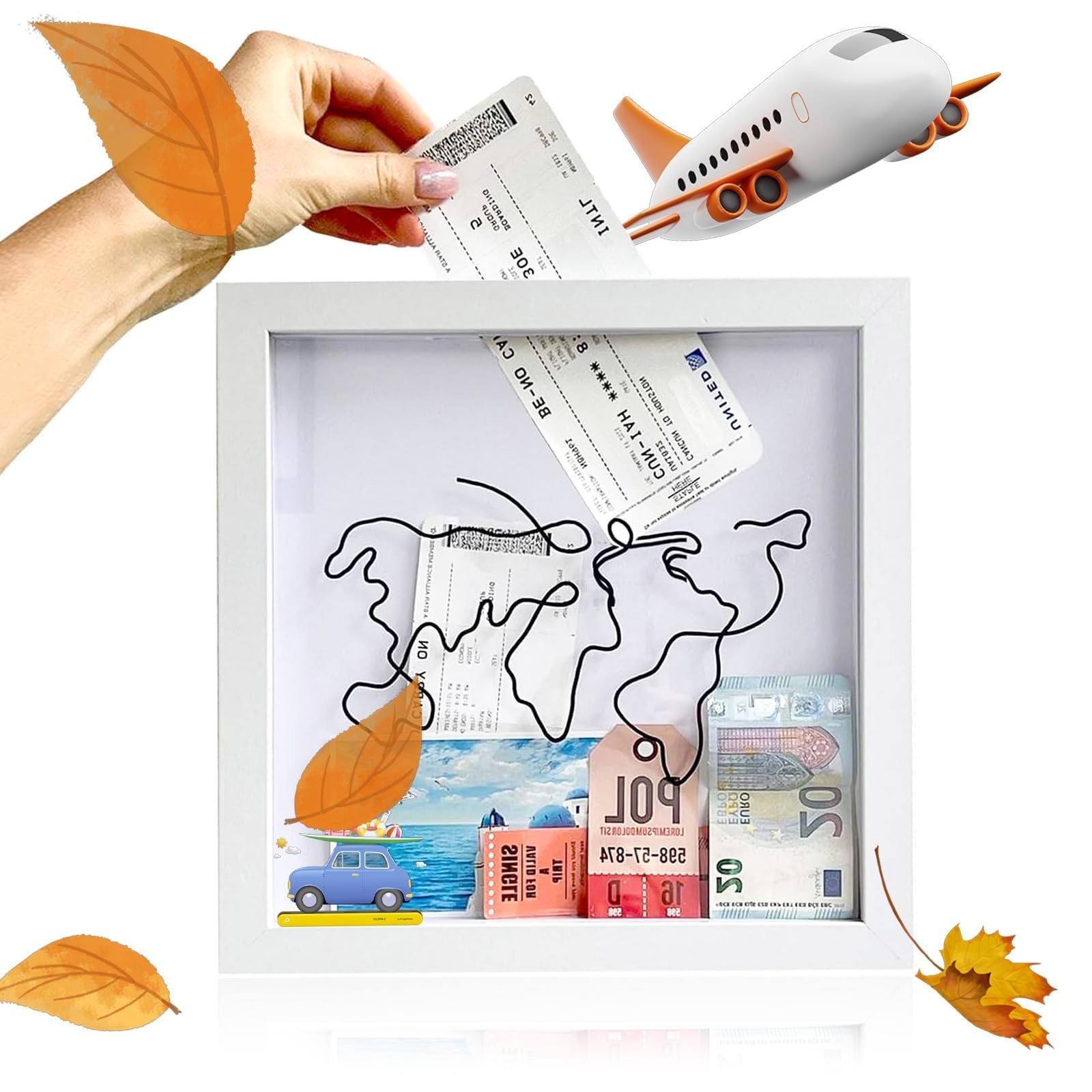 Boîte D'archivage D'aventure, Boite a Souvenir Voyage 20 × 20 × 4,4 cm, Cadre Photo 3D Cassette (Blanc), pour Décoration Murale, Maison, Bureau et Restaurant