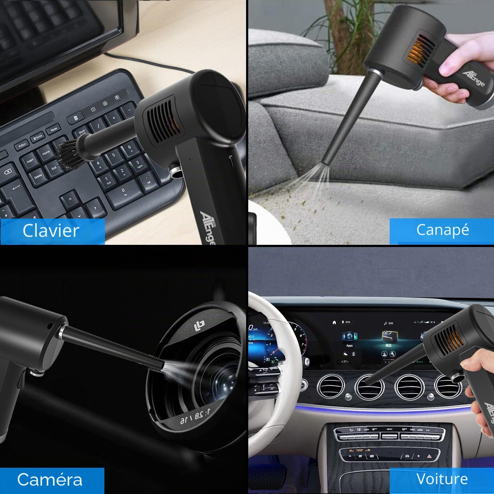 Bombe d'air Comprimé, Dépoussiérant Puissants électrique,Plumeau à air électrique 33000 tr/min, avec câble USB et brosse de nettoyage, pour ordinateur, clavier,voiture, maison pour animaux domestiques