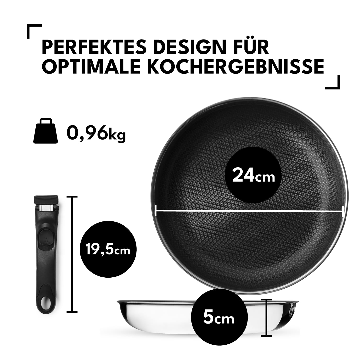 Onyx Cookware Bratpfanne 24 cm – Abnehmbarer Griff, Platzsparend