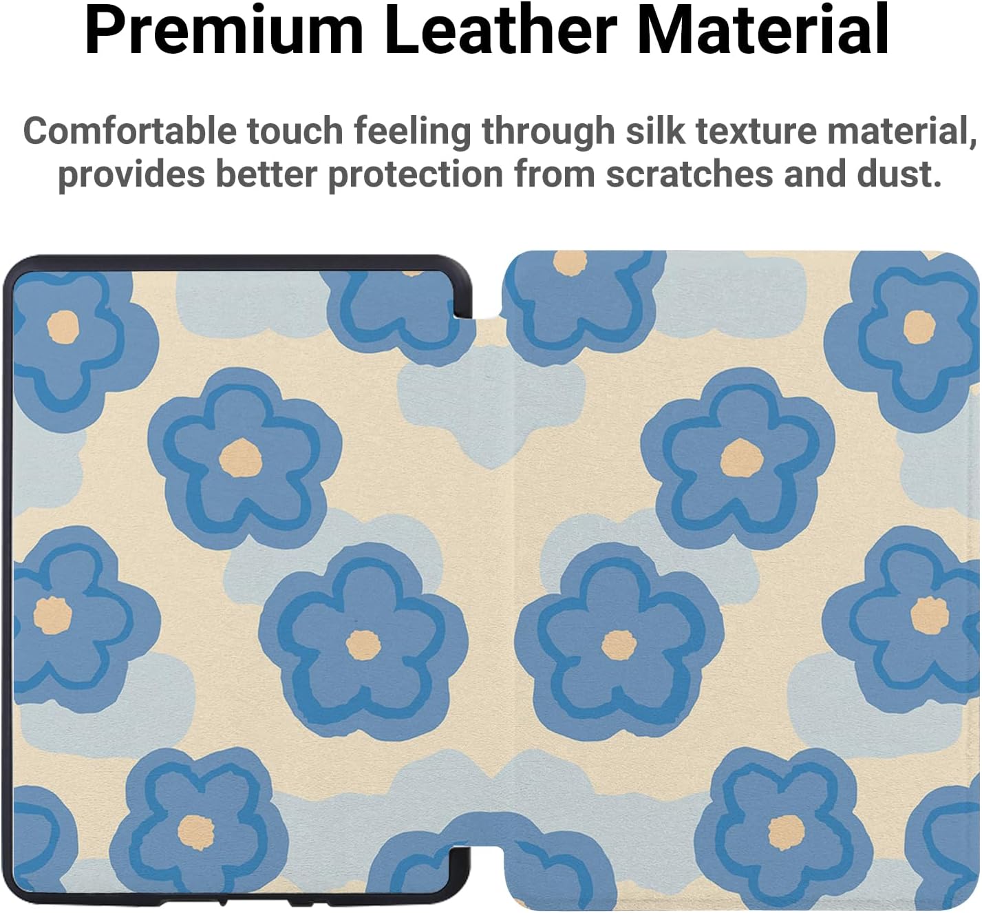 Cover for All New 6 Inch Kindle 2024 and 2022 (11th Generation) Cute Slim Lightweight Case - with Hand Strap - PU Leather with Floral for Women - Auto Wake/Sleep - Teal Blue Flower