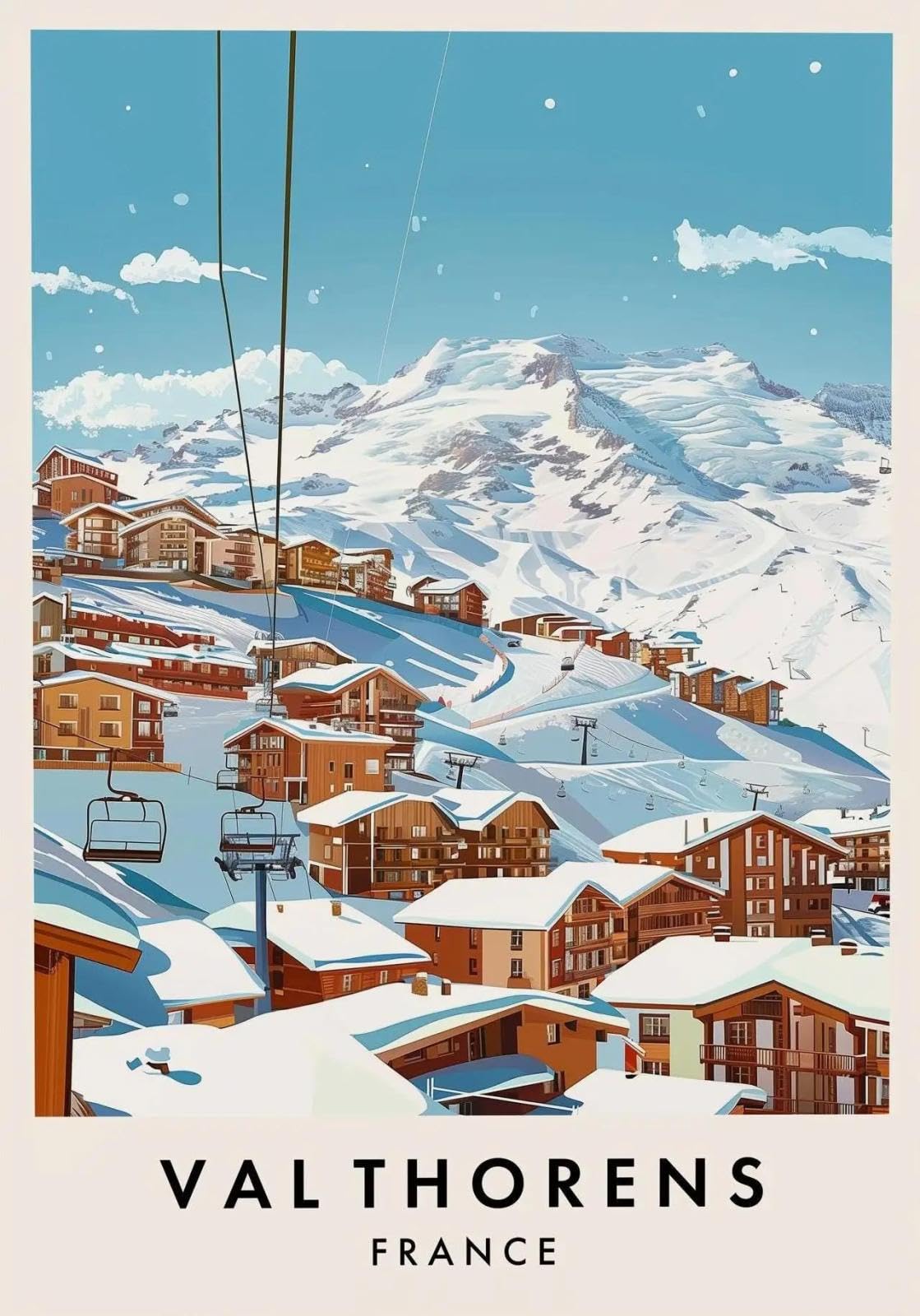 SHINERING Famous Ski Resorts Travel Posters France Val Thorens Snow Mountain Prints Canvas Painting Wall Art Picture Home Room Decor 30X40Cm Unframed