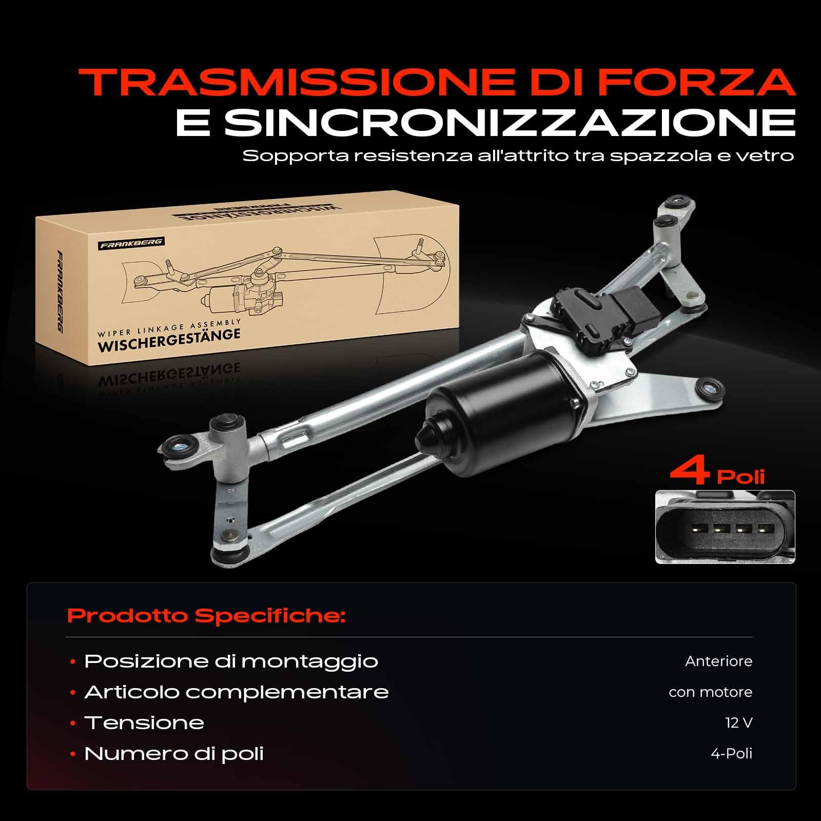 Frankberg Collegamento tergicristallo motorino tergicristallo anteriore | Q0009344V0030; Compatibile con: R.o.a.d.s.t.e.r 452, City-Coupé 450