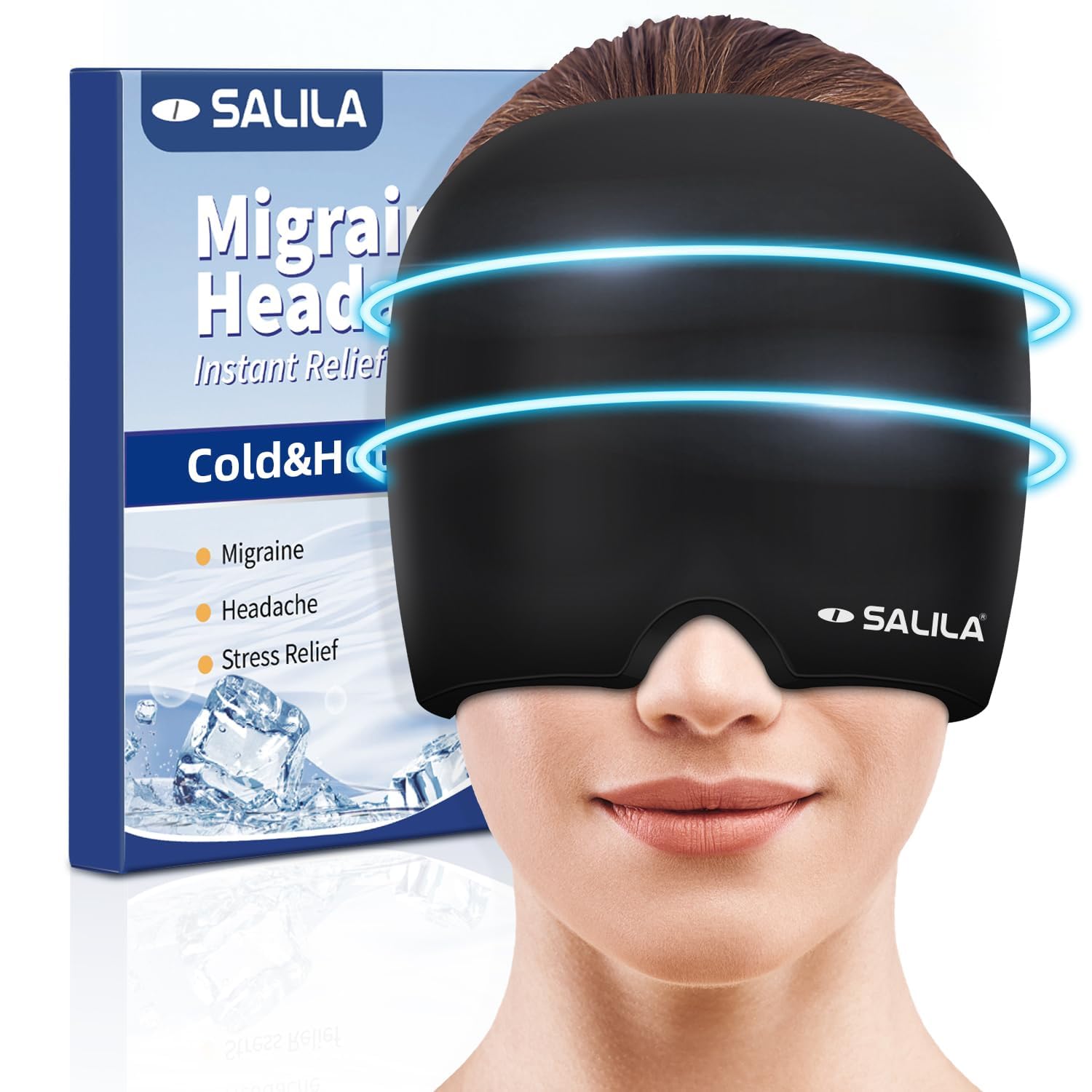 SALILA Migraine Relief Cap - Advanced Cooling Gel Ice Pack, Odorless Headache Hat, One Size Fits All, Cold & Hot Therapy for Sinus, Tension, Stress Relief - Instant Headache Soothing