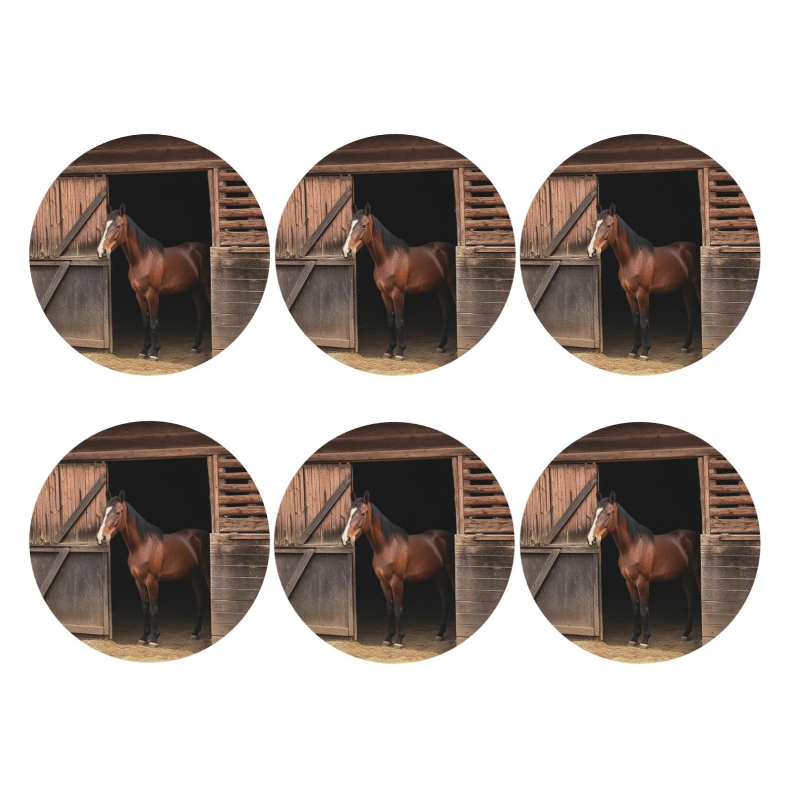 6Pcs PU Leather Coaster for Drinks, Barn Horse Cup Coastersr 4" Cup Mat Pad, Aesthetic Drink Coasters for Coffee Table, Round Shape Coaster for Tabletop Protection