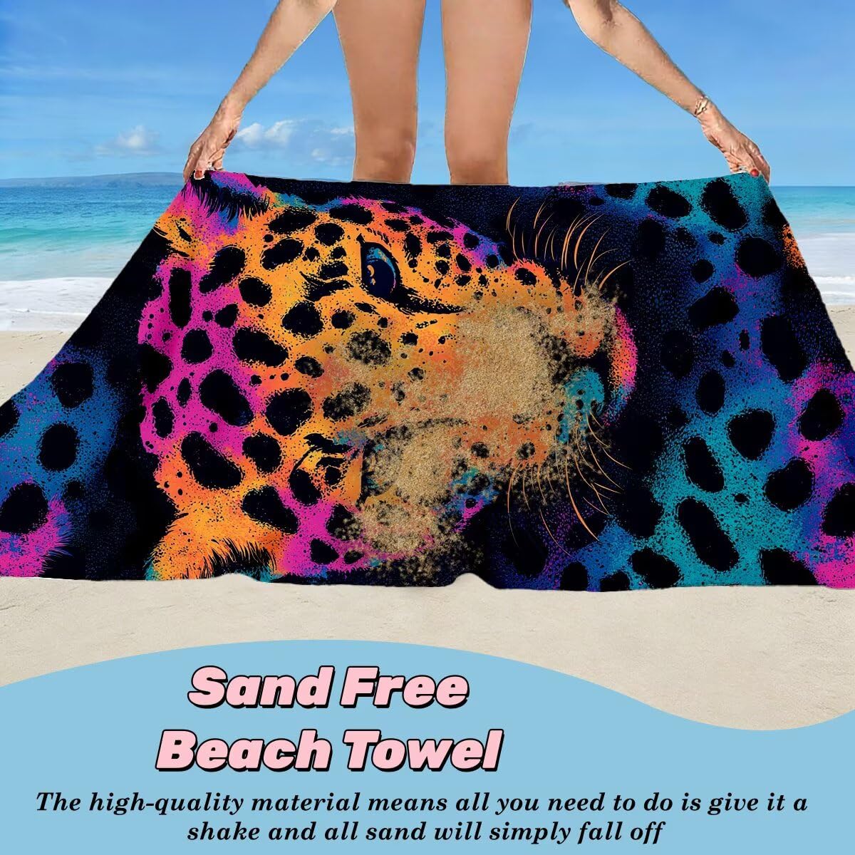 Ręcznik plażowy XXL, 90 x 180 cm, zestaw 2 sztuk, z mikrofibry, ręcznik plażowy w panterkę, szybkoschnący, do sauny, fitness, bez piasku, ręcznik plażowy, do sauny, duży ręcznik kąpielowy, prezent dla
