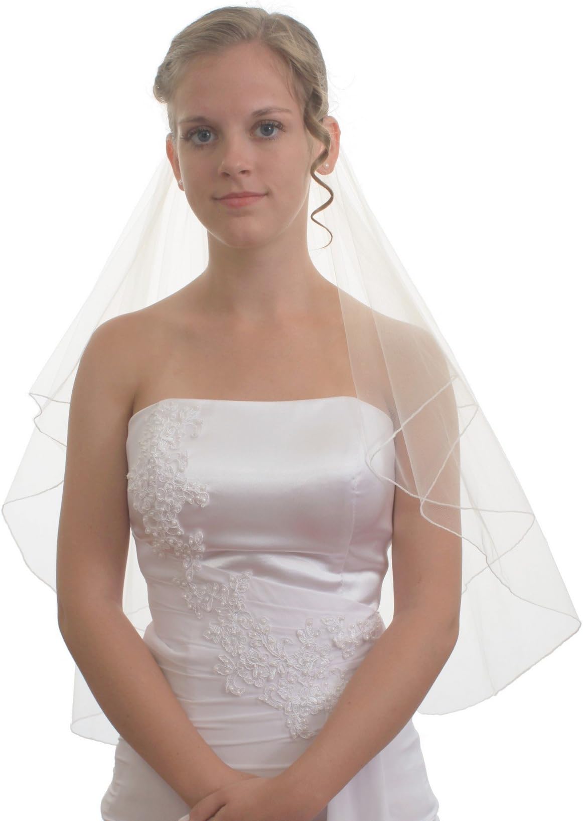 Women's Bridal Wedding Veil 2 T Pencil Edge Elbow Length VE5B2 by SparklyCrystal