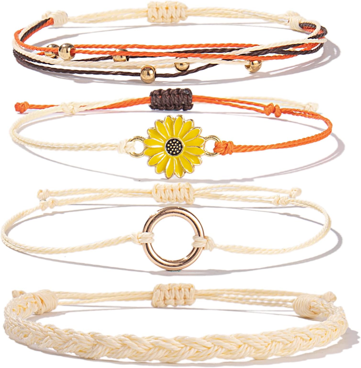 Easter Gifts Basket Stuffers Sunflower String Bracelet Boho Braided Rope Wrap Bracelets Cute Summer Beach Surfer Jewelry for Women