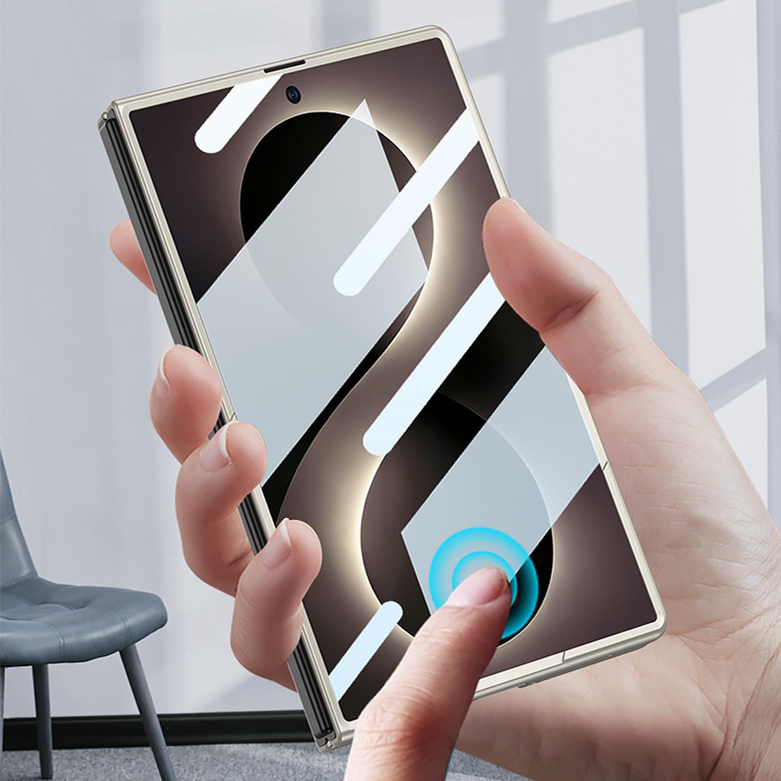 Smukłe etui do Samsung Galaxy Z Fold 8, mały pasek na palec design mini stojak etui osłona ekranu osłona obiektywu osłona, szare