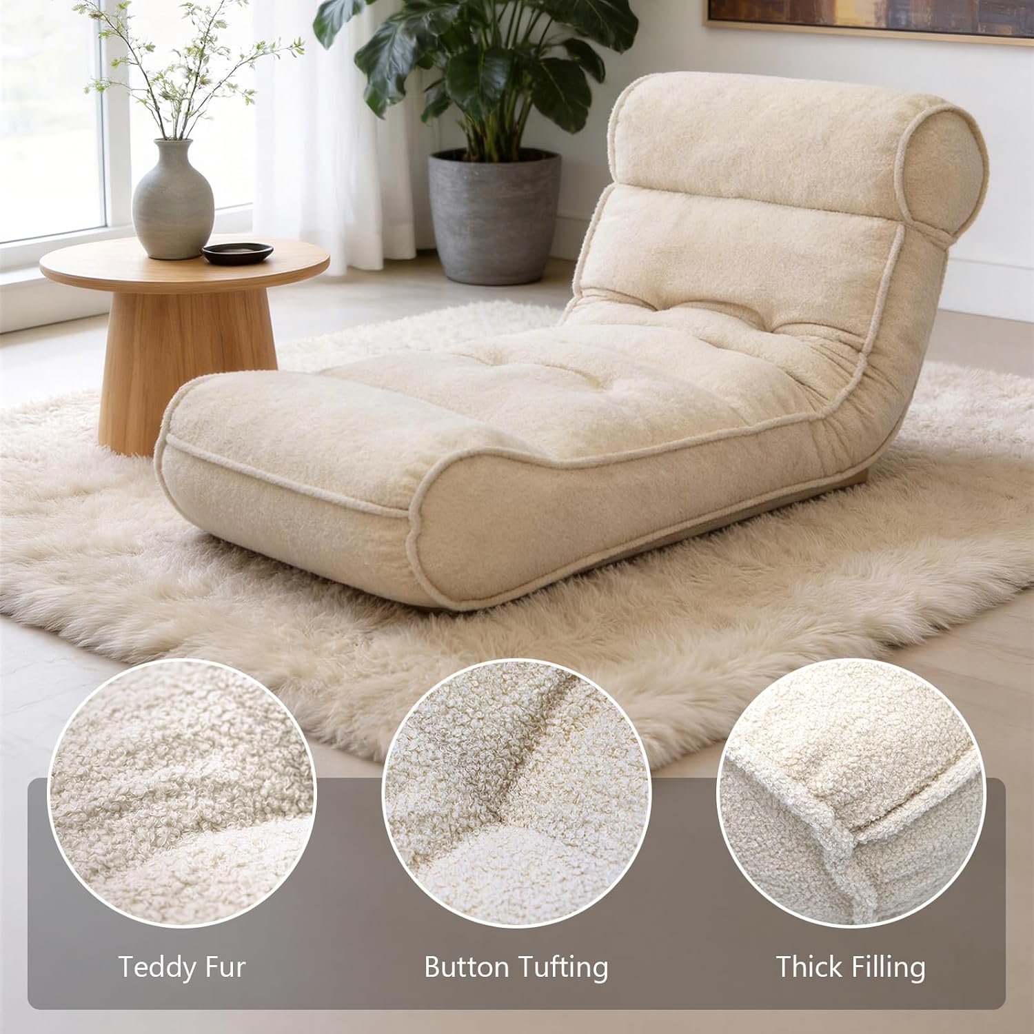 67'' Floor Chair with Back Support Meditation Chair Couch Recliner w Adjustable Backrest Lazy Floor Lounger Gaming Chair for Adults Sofa Bed Sleeper Chair Chaise Lounge Chair Indoor, Light Beige