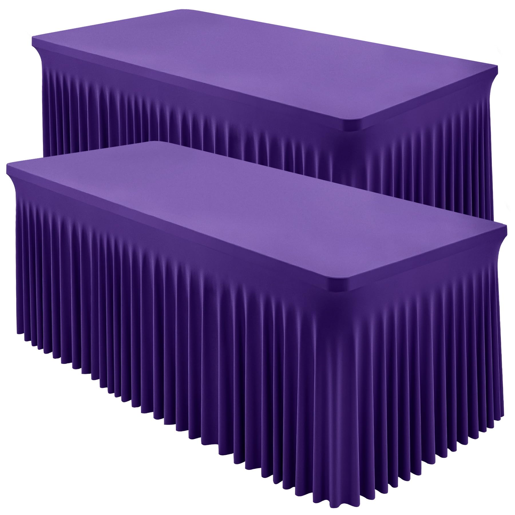 2 Packs Purple Spandex Table Covers 8 Foot, Fitted Stretch Table Cloth with Skirts 96x30 Inch, Wrinkle-Free Floor Length Rectangle Tablecloths for Trade Show Weddings Parties Banquets Events — image 1