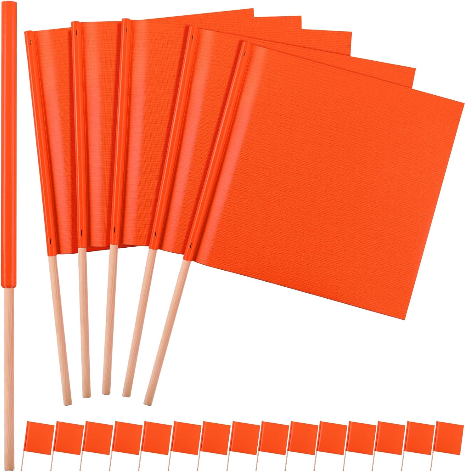 Tegeme 20 Pcs 18 Inch x 18 Inch Orange Safety Flags, Safety Caution Warning Flags with 30” Wooden Staff for Construction Sites Truck Wide Load Traffic Flagger Trailer Pedestrian Crossings Roof Work