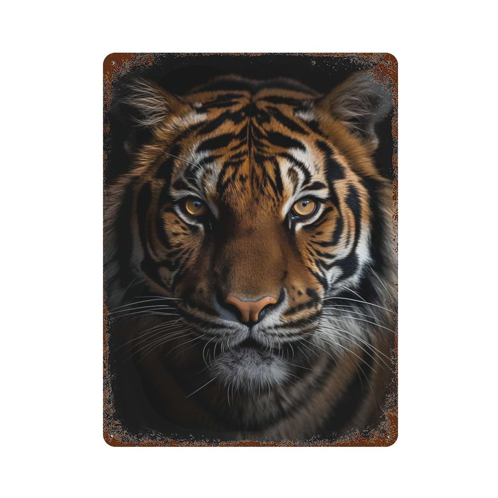 Distressed Metal Wall Sign Tiger Face 15.7"x11.8", Vintage Wall Decor for Cafe, Home Bar And Lounge Decor