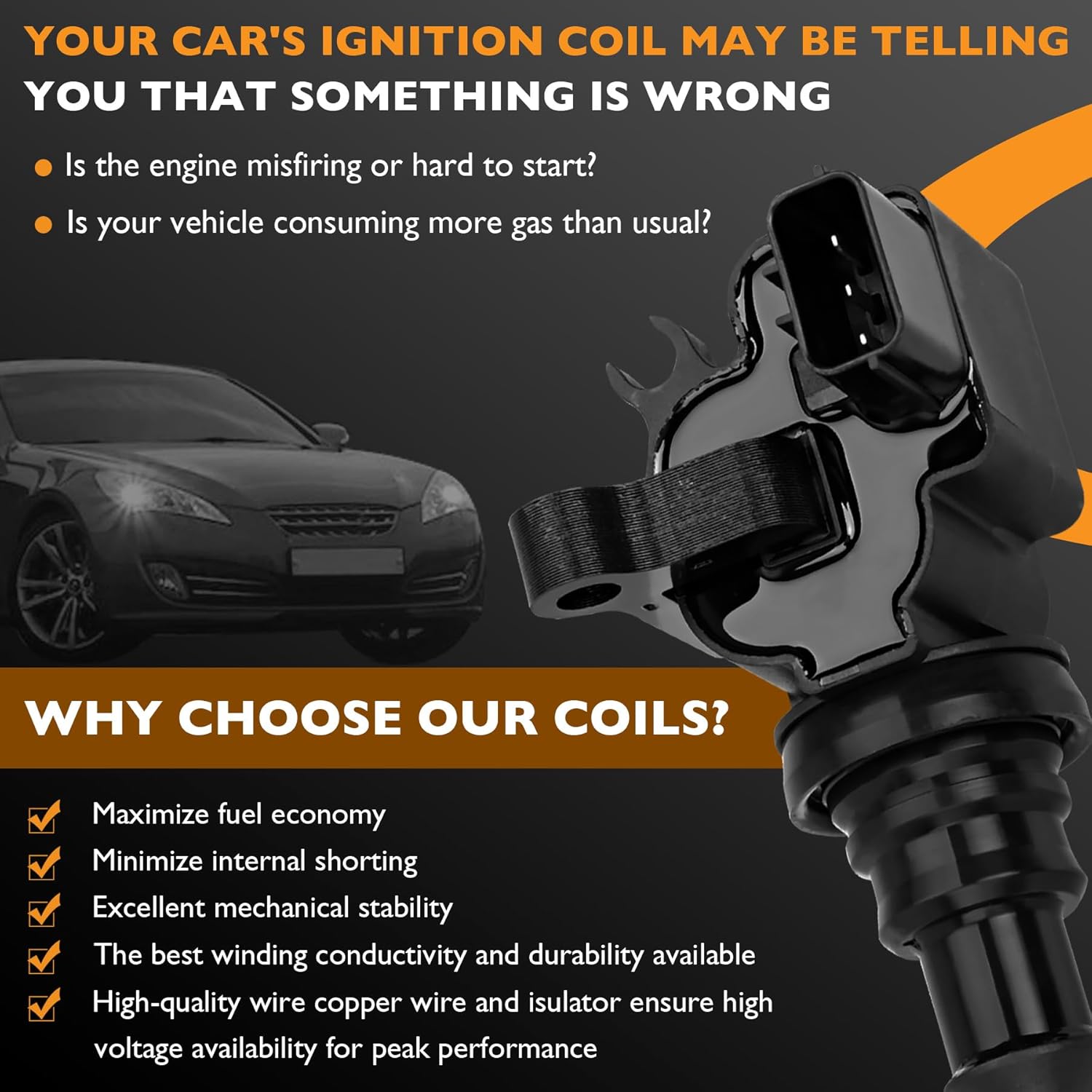 HQPASFY Ignition Coil Pack & Iridium Spark Plugs & Wire Compatible with Kia Sorento 2003 2004 2005 2006 3.5L V6 Repalce# UF431 5C1435 GN10384