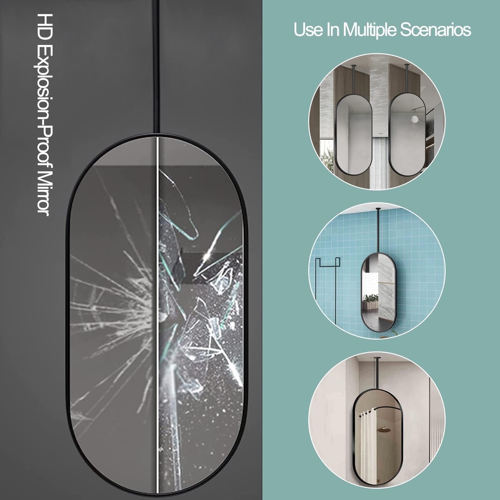 Konfigurowalne metalowe lustro wiszące 40 x 60 cm – lusterko do makijażu HD do łazienki i wystroju wnętrz, zawieszony design, idealne akcesorium Vani, elegancka dekoracja ścienna