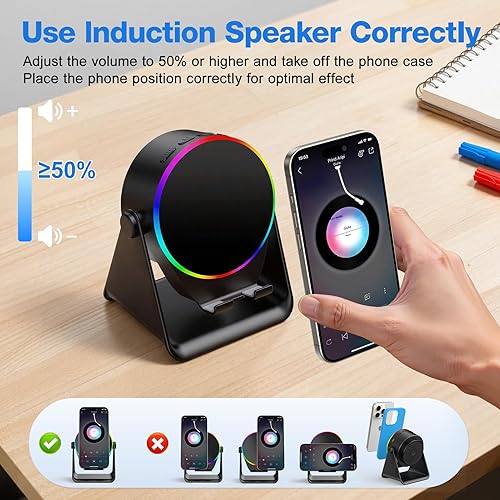 Miniatura 3 de TARKARI Regalos para hombres y mujeres, altavoz de inducción inalámbrico 5 en 1, altavoz Bluetooth con soporte para teléfono celular compatible con