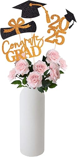 Miniatura 5 de Gexolenu 16 centros de mesa de graduación de doble cara dorado con purpurina para mesas decoración de mesa de graduación 2023 centro de mesa