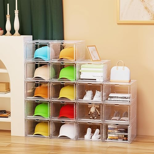 Miniatura 5 de Paquete de 6 cajas organizadoras de sombreros para gorras de béisbol, estuche de almacenamiento de colecciones de sombreros de plástico transparente