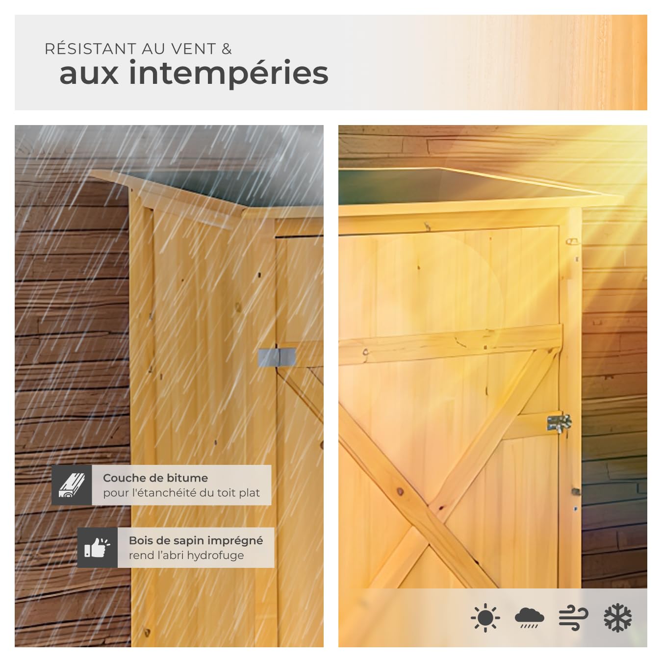 tectake® Abri de Jardin Bois Cabane de Jardin à Outils Toit Plat, Rangement et Stockage extérieurs pour Outils de Jardinage Armoire extérieure Abri de Stockage Remise Outil 75 x 56 x 118 cm