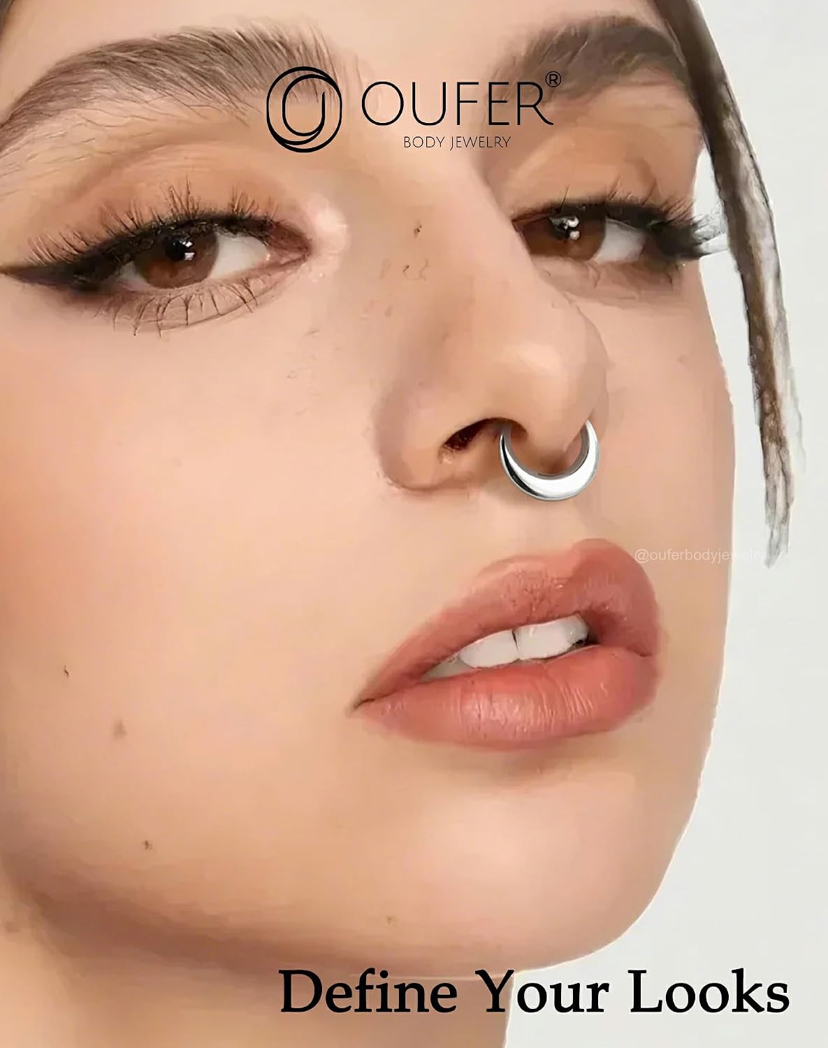 OUFER Titanium Septum Rings, 16G Septum Jewelry, Clicker Septum Nose Piercing Jewelry Hoops, Silver Gold Hinged Segment Daith Piercing Jewelry for Women Men-8mm/10mm
