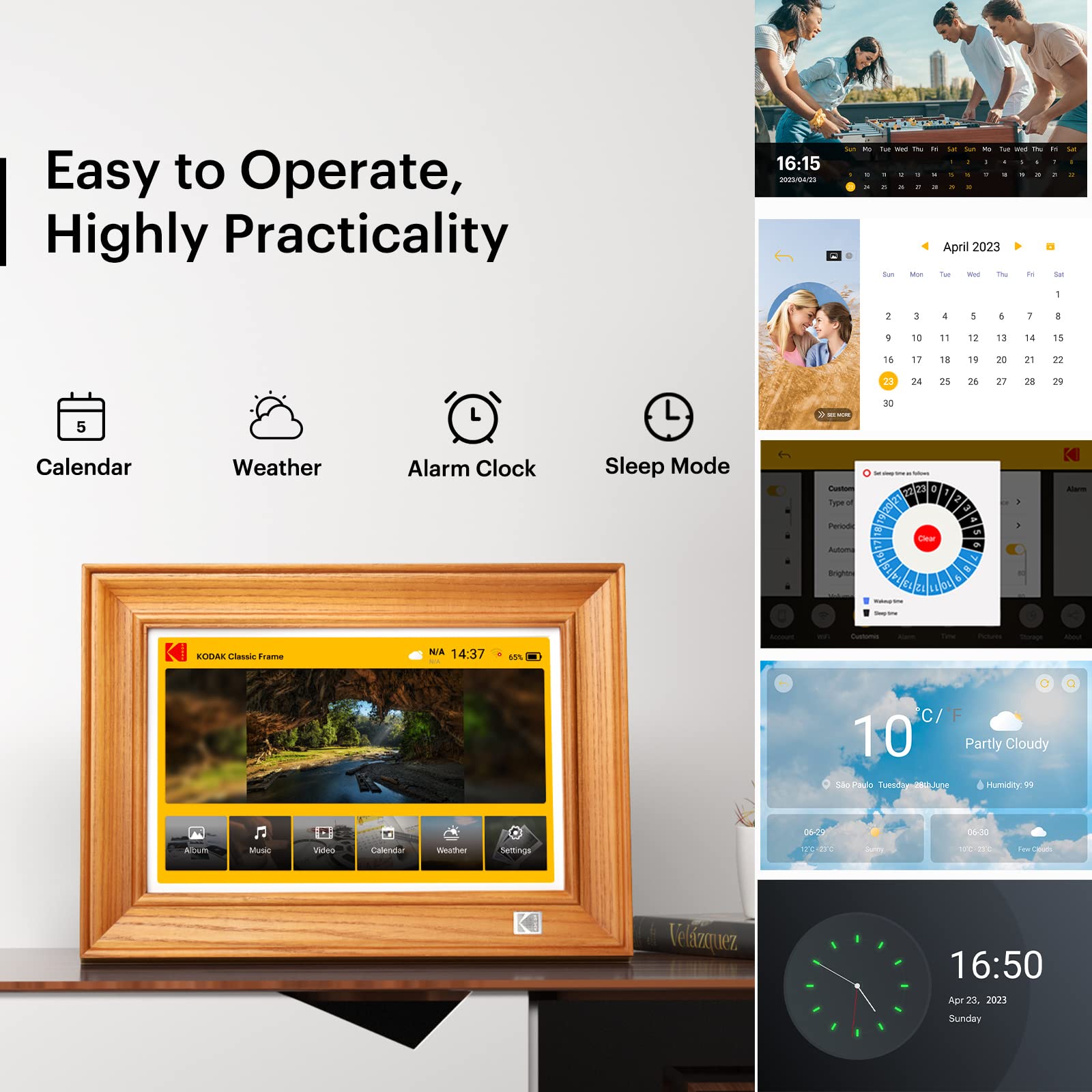 KODAK Cadre Photo Numérique WiFi Cadre Numérique Photo 10 pouces, FHD 1920*1200 Écran Tactile, Cadre Photo Électronique avec Mémoire de 64Go, Rotation Automatique, Partage d'images et Vidéos via App