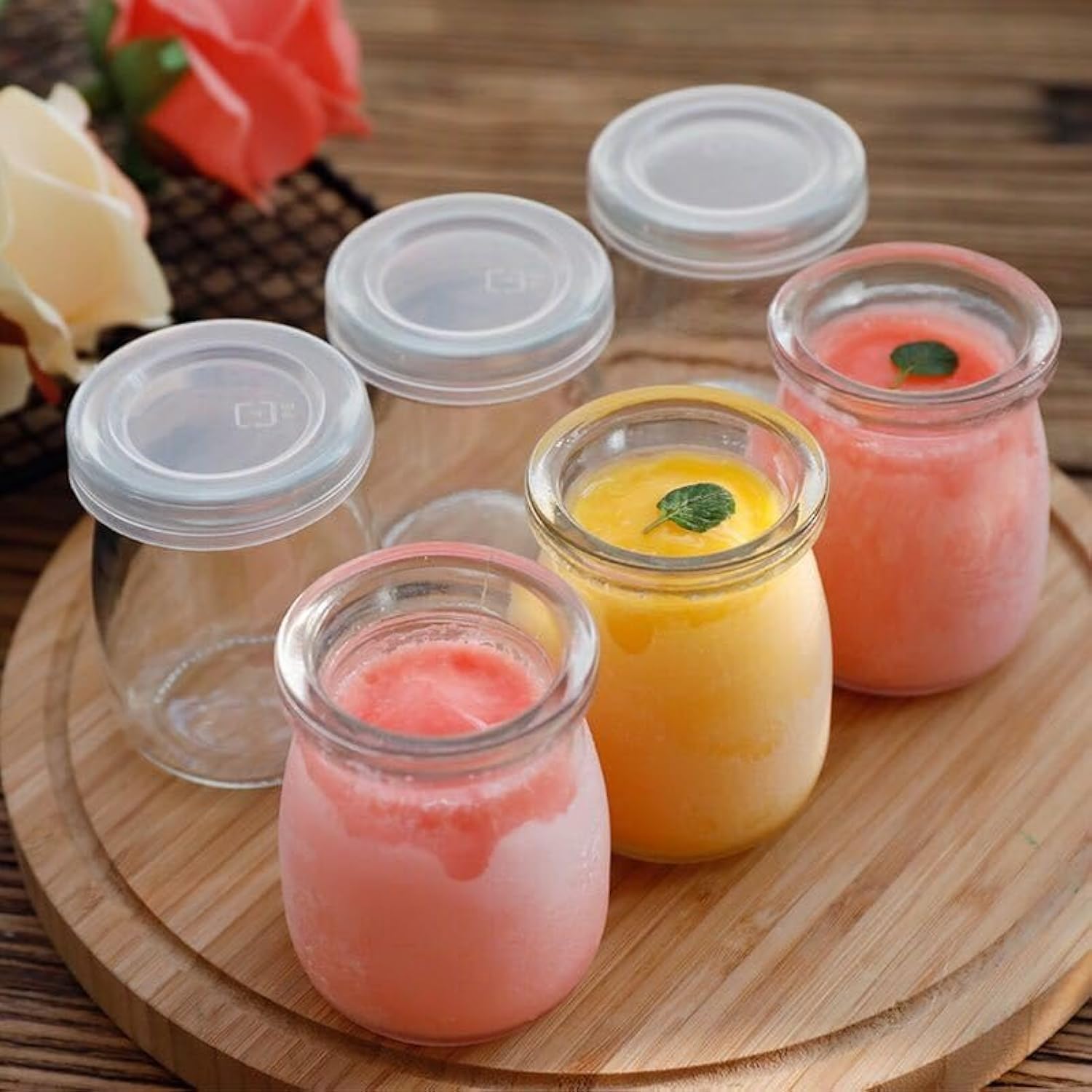 Generic 6PCS Yogurt Glass Jar with Lid, Pudding Glass Jar, Mini Yogurt Dessert Clear Glass Jar for Jelly/Honey/Jam/Mousse/Cake/Milk Small Glass Bottles(200ml)