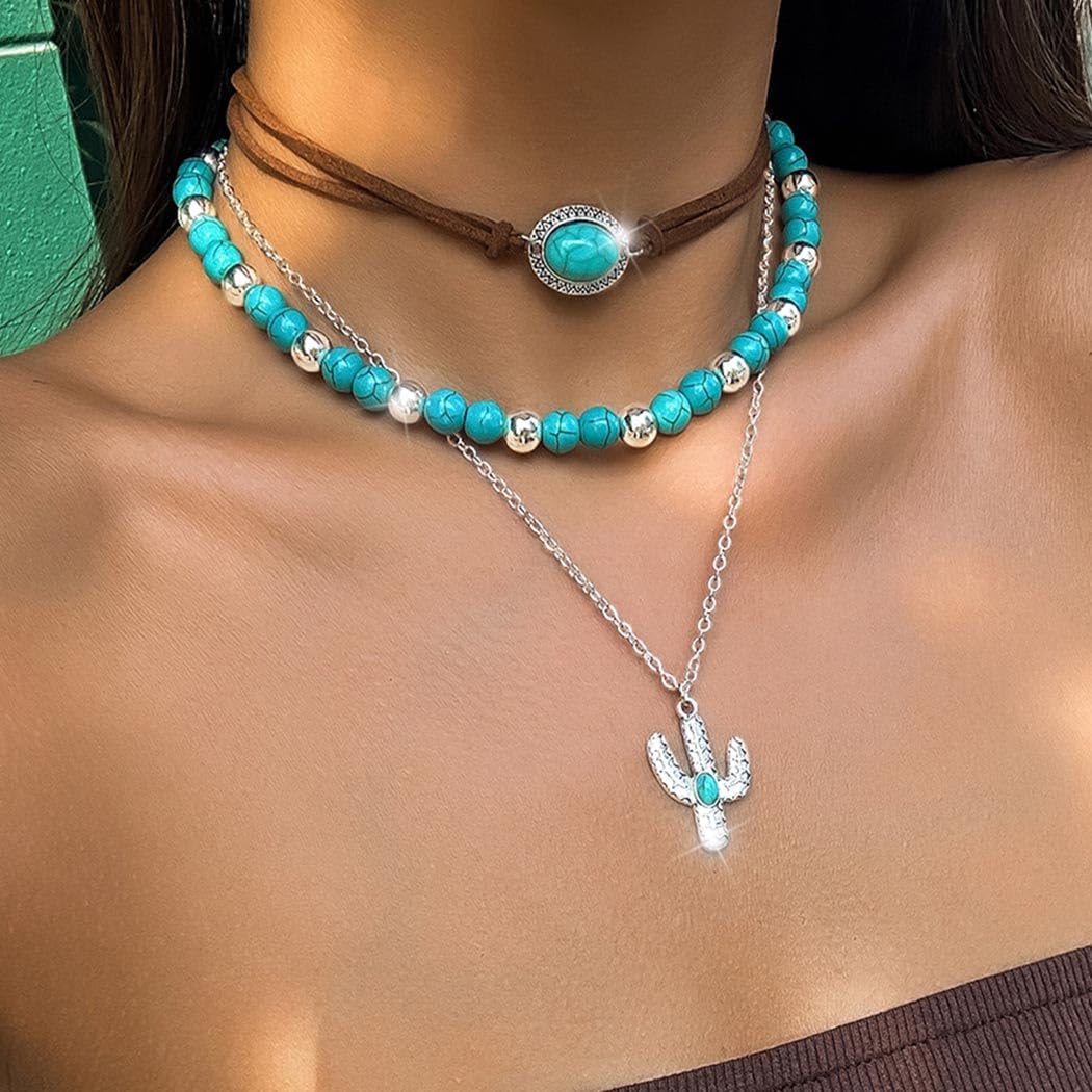 Jovono Boho Choker Necklace Silver Cowgirls Boot Pendant Necklaces Turquoise Western Necklace Chain for Women - Image 5