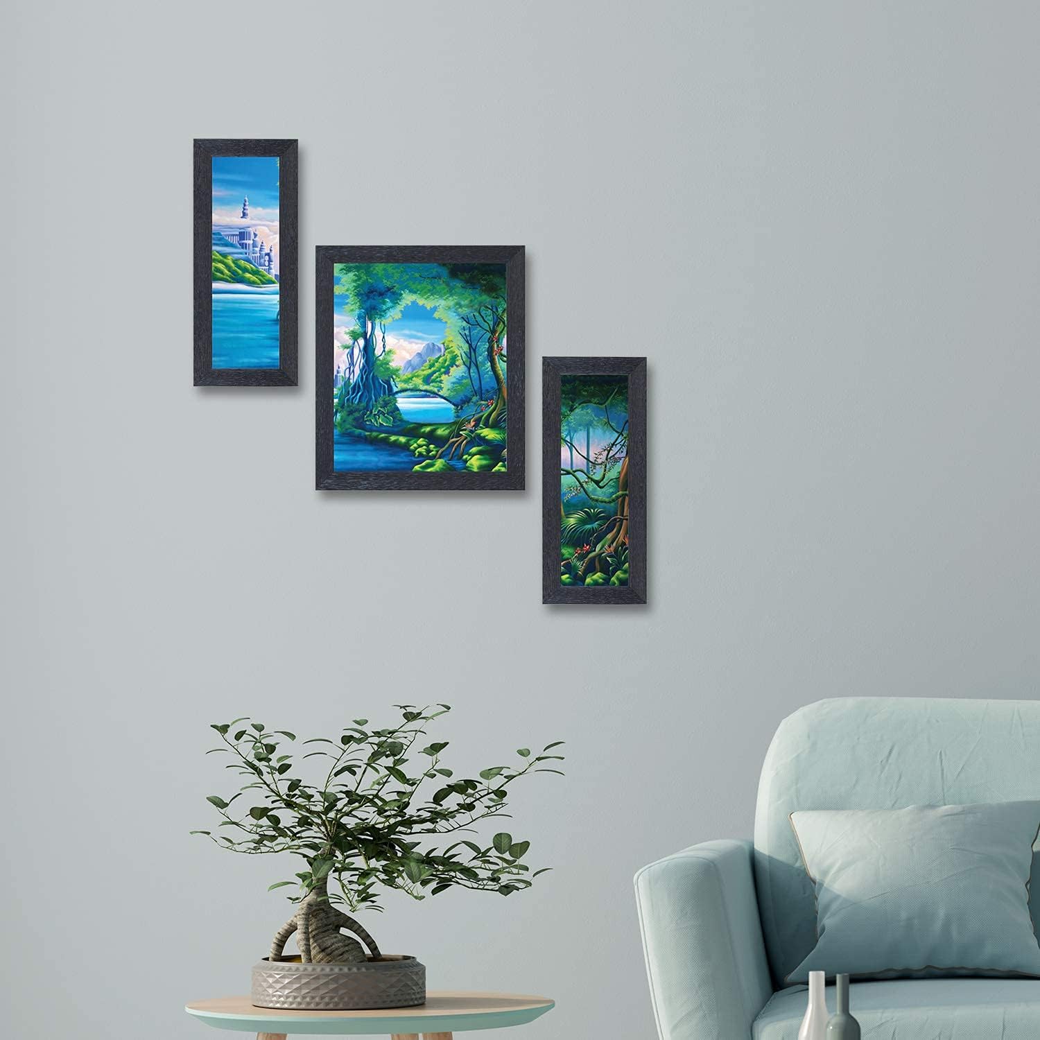 Amazon Brand - Solimo Mangrove Castle Painting with Frame, Set of 3