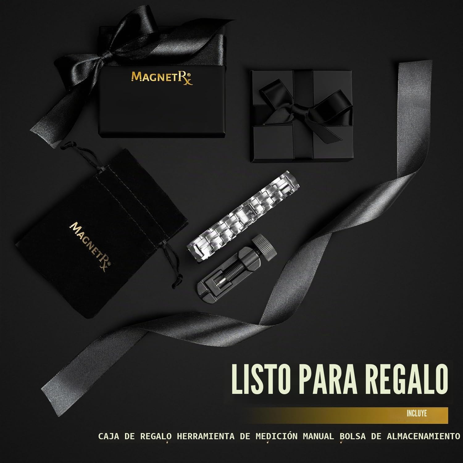 MagnetRX® Pulsera Magnética Ultrarresistente - Brazaletes de Acero Inoxidable para Hombres – Pulsera de Longitud Ajustable con Herramienta de Medición para un Ajuste Perfecto (Plateada)