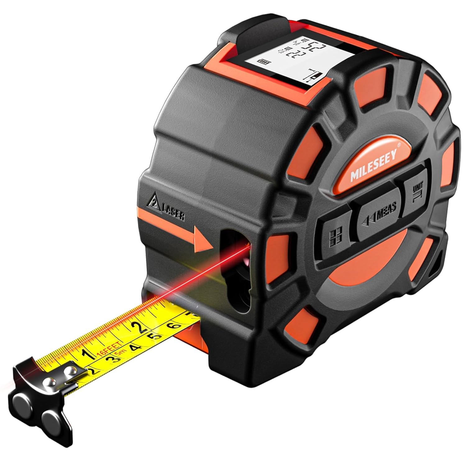 MILESEEY 2-in-1 Laser Measuring Tape, 16Ft Tape Measure & 131Ft Rechargeable Laser Measurement Tool with Backlit Display, Auto-Lock Tape with Magnetic Hook, M/Ft/In/Ft+In, 20 Groups Historical Memory-image-44