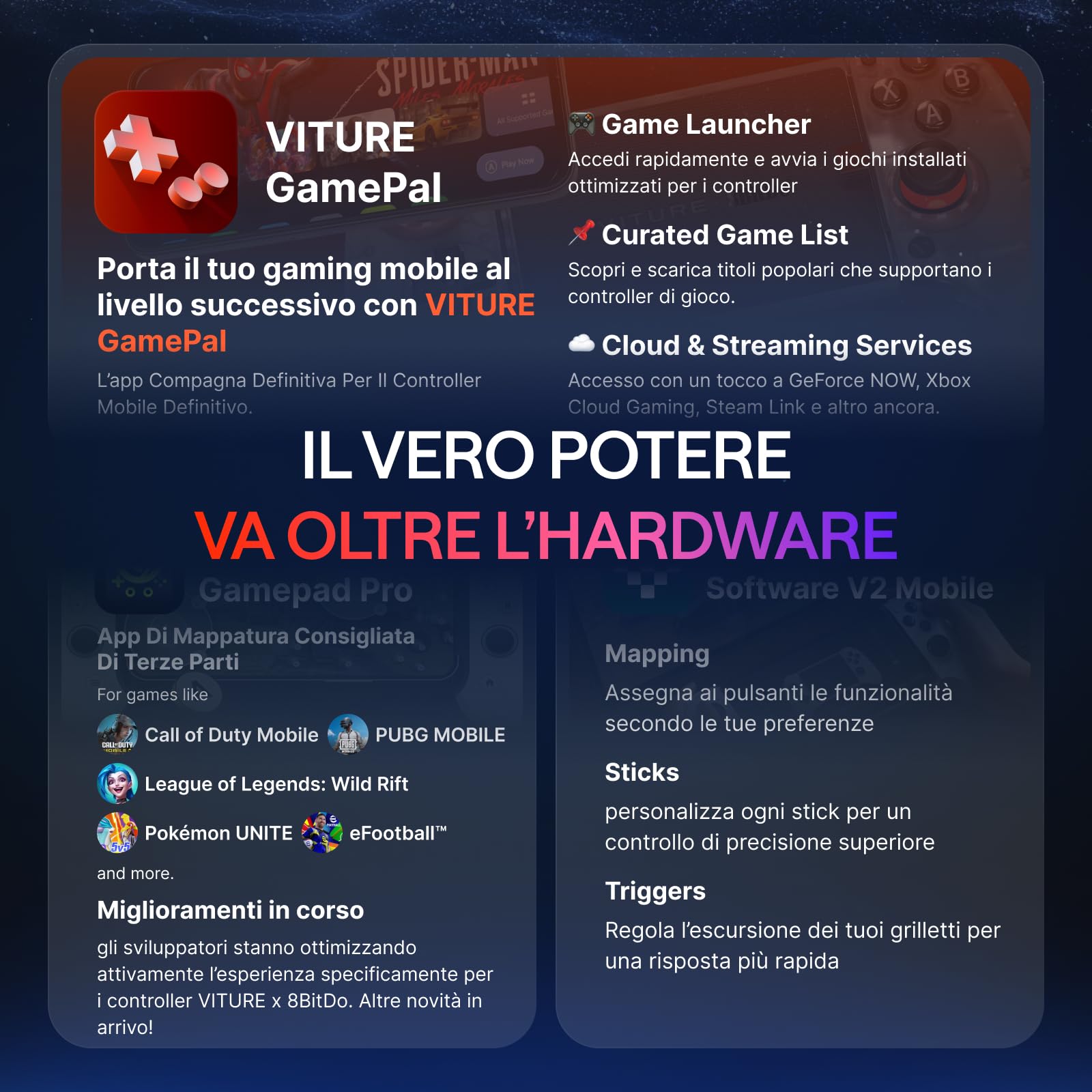 VITURE x 8BitDo Ultimate Mobile Gaming Controller - Primo al mondo per XR | USB-C latenza minima, stick Hall, gioco+carica, perf professionali Android