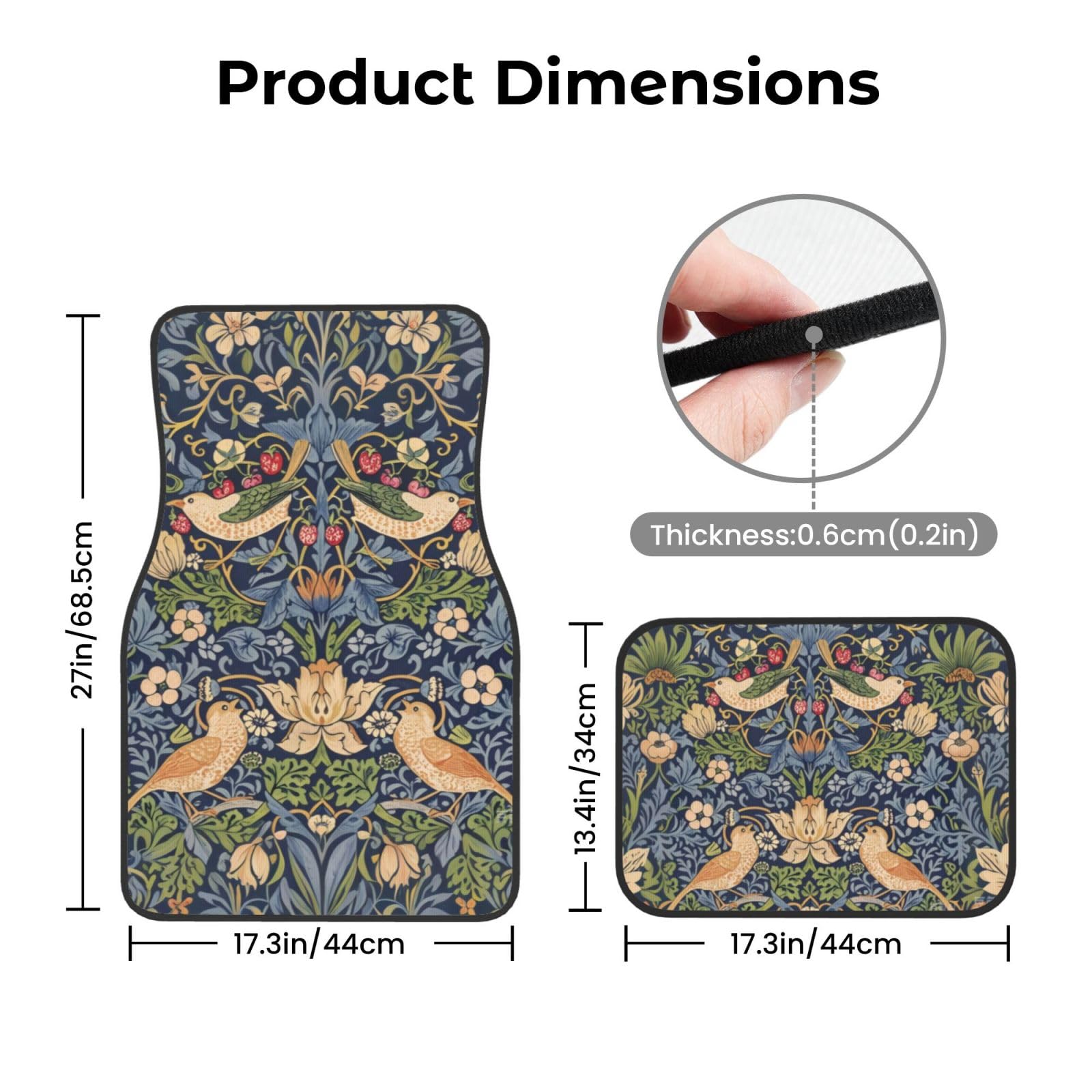 Car Floor Mats Vehicle Front Rear Carpets Mats Universal Car Rugs Car Accessories for Truck William Morris — view 2