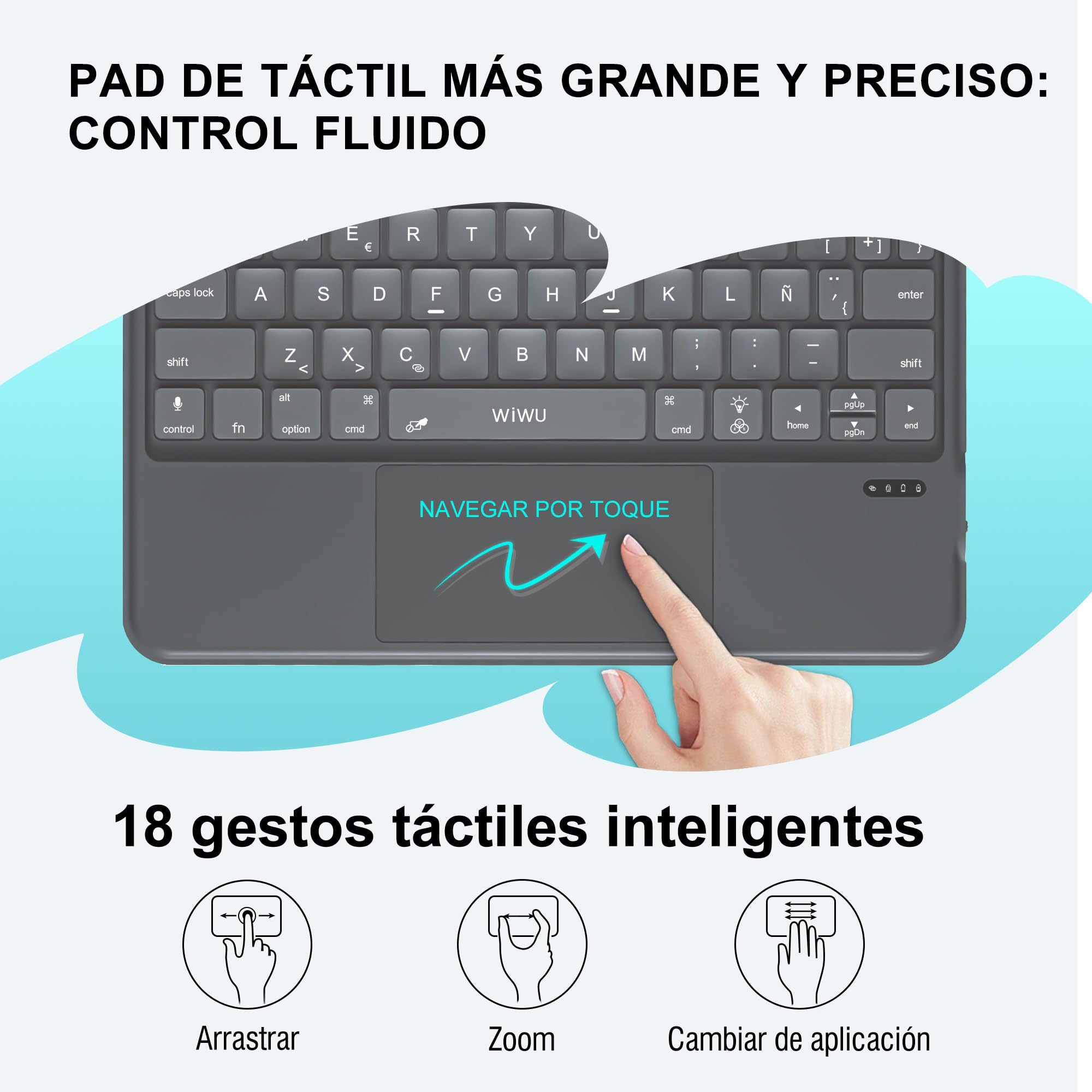 WIWU Funda iPad 11 Generación Teclado Air 11 Pulgadas M4/M3/M2 Desmontable | Magnética Soporte de 360° Teclas Retroiluminadas Trackpad Soporte para Lápiz Color Gris para iPad 10, Air 5/4 Pro 11" 4/3/2/1