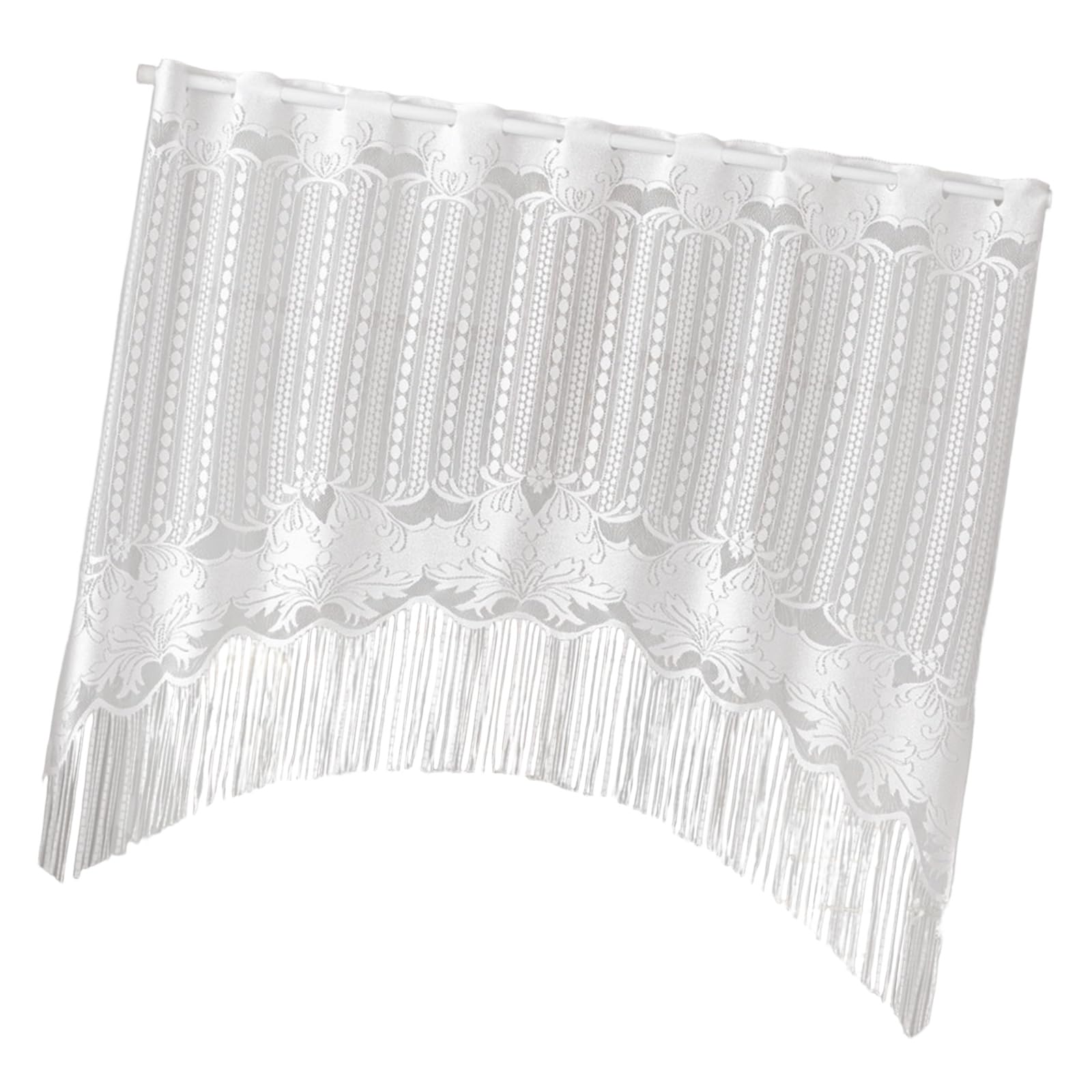 Kaeltsyn Multipurpose White Fringed Valance Sheer Half Curtain for Living Room Use Kitchen Bathroom Decors with Easy Installation Modern White Long Fringe Semi Sheer Curtain Tassels