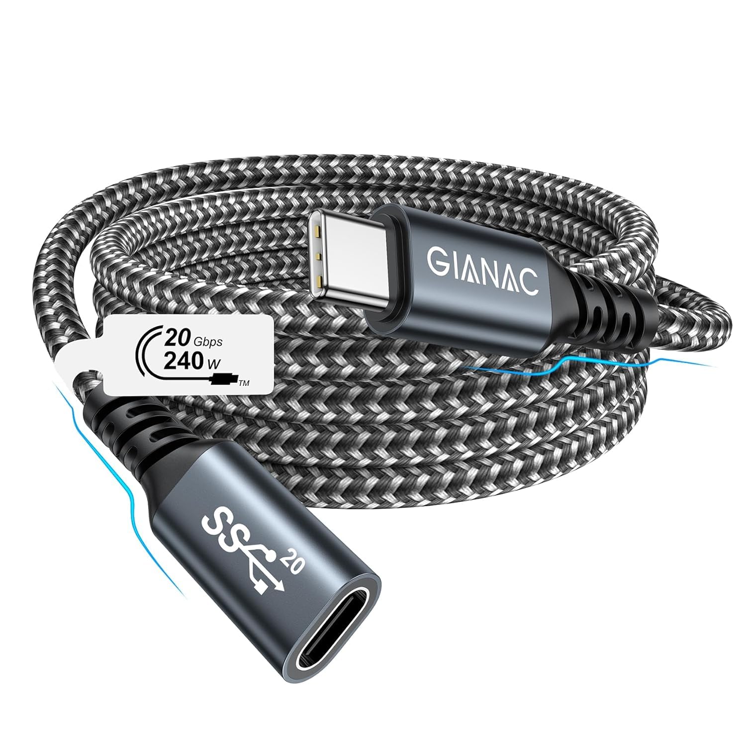 USB C Verlängerung Kabel 1M,USB Verlängerung Type C 3.2 Verlängerungskabel Stecker auf Buchse Unterstützt 20Gpbs/240W und 5K@60Hz mit iPhone 16,15 Pro Max, MacBook Pro/Air XPS 15 Galaxy S24 S23 S22