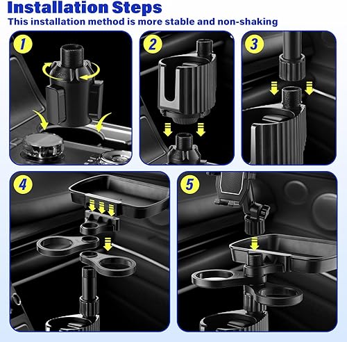 Miniatura 4 de Bandeja para portavasos de automóvil, soporte ajustable para portavasos de automóvil, soporte para teléfono con bandeja de alimentos, expansor