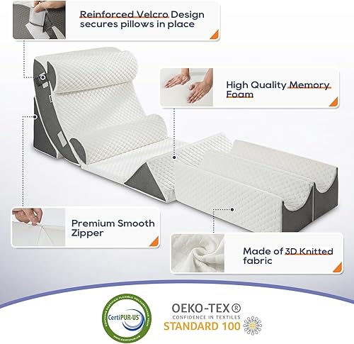 Miniatura 7 de GOHOME Juego de 8 almohadas ortopédicas de cuña para después de la cirugía, espuma viscoelástica para aliviar el dolor lumbar y de espalda,