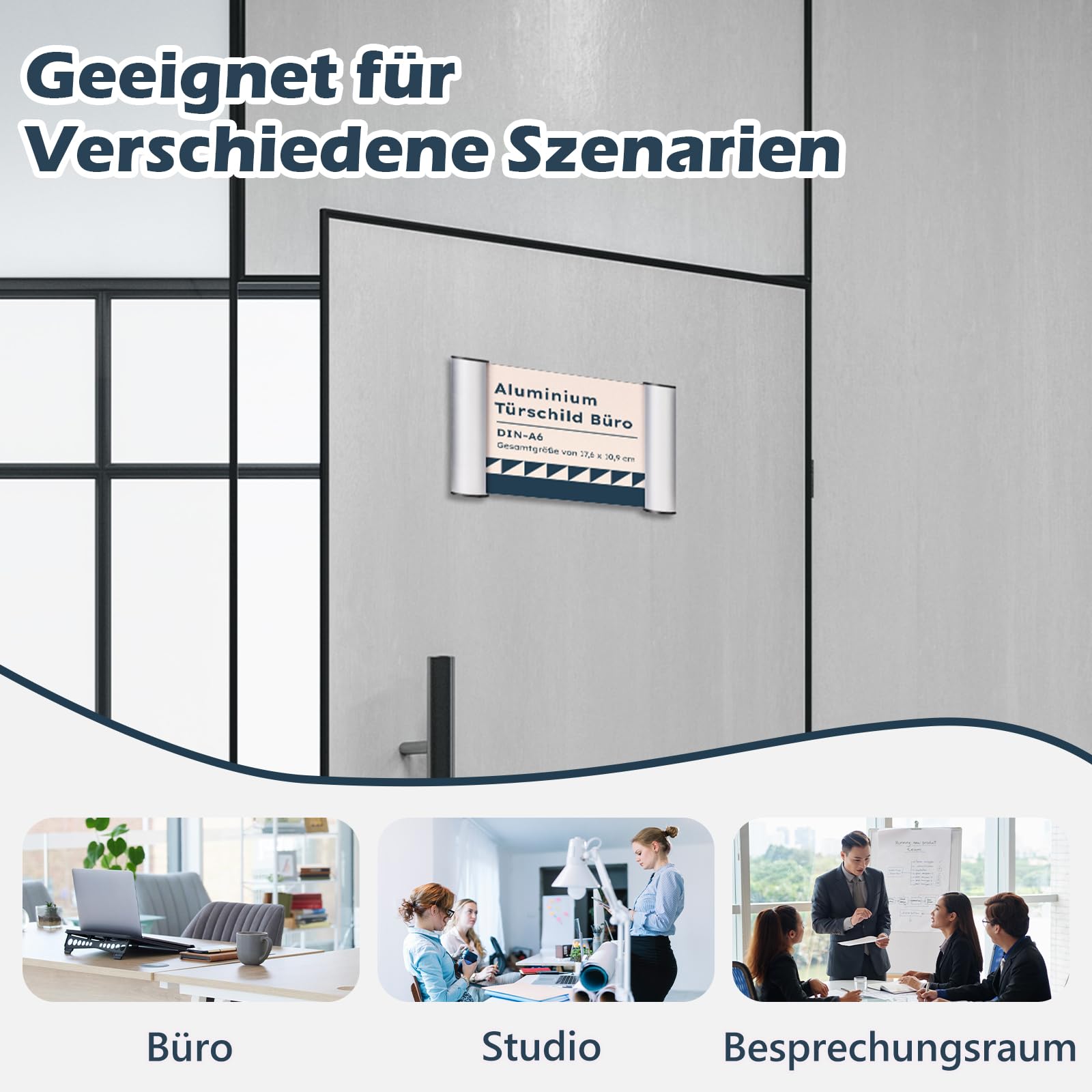 Plaque de porte bureau A6 en aluminium avec couvercle transparent 148 mm x 105 mm autocollants adhésive stable pour maison événement
