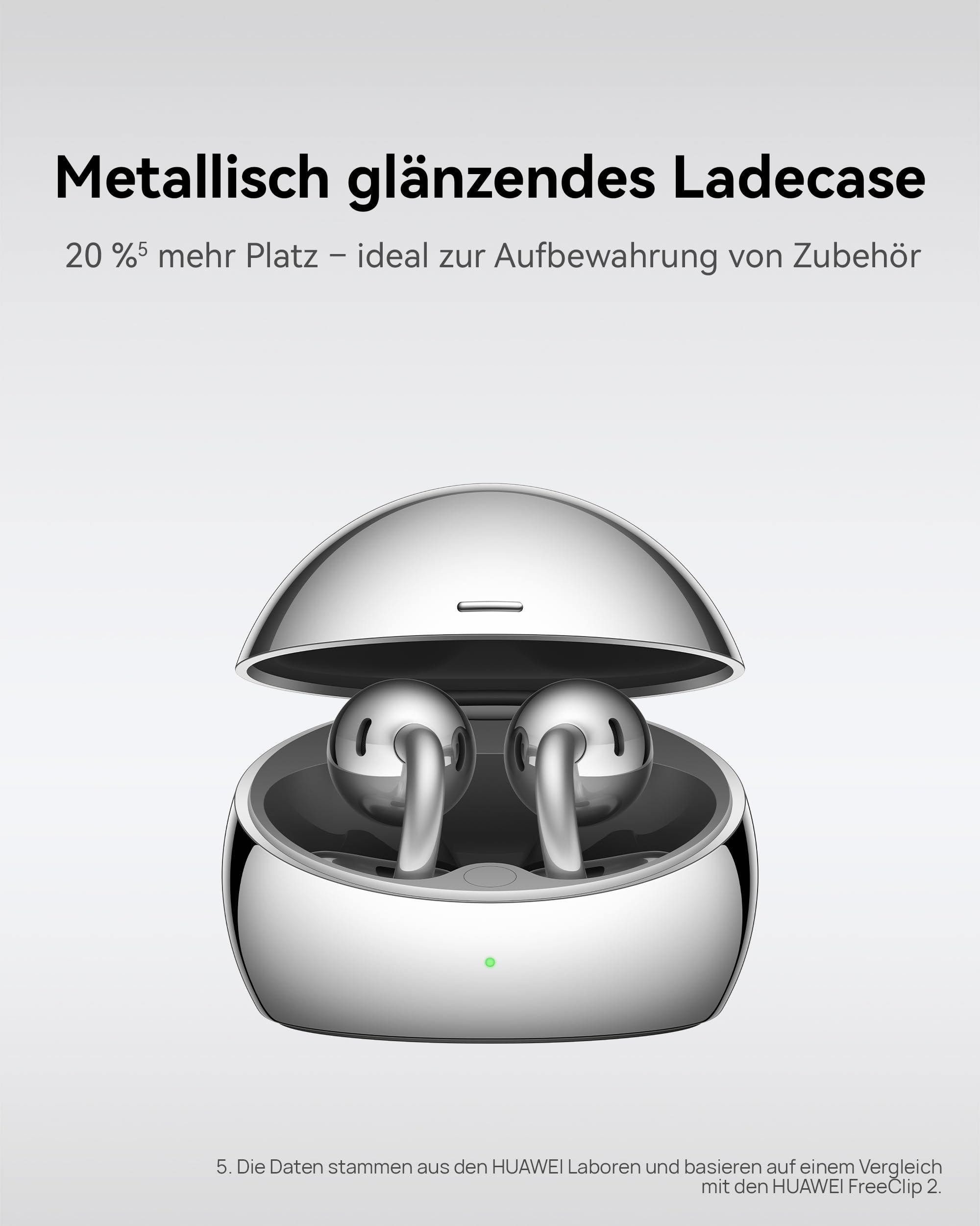 HUAWEI FreeClip 2 S Kabellose Kopfhörer, ganztägiger Komfort, 5,1 g, Silber | Adaptive Open-Ear-Technologie, Smart Control, Metallisch glänzendes Ladecase, IP 57, Kristallklare Anrufe, für iOS & Android