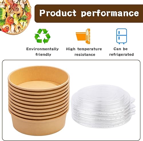 Miniatura 3 de Paquete de 50 cuencos de papel kraft de 17 onzas con tapas, cuencos desechables para sopa caliente, cuencos de papel con tapas, contenedor de