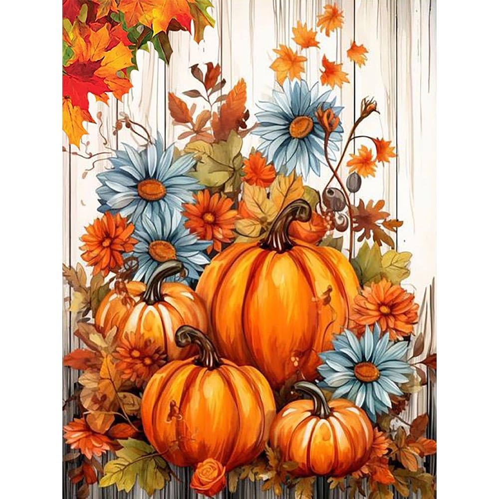 LWZAYS Fall Pumpkin Paint by Number Kit for Adults Canvas, Thanksgiving Paint by Numbers for Adults Beginners Maple Leaves, Autumn Harvest Painting by Numbers for Holiday Gift Decor - 12x16 Inch