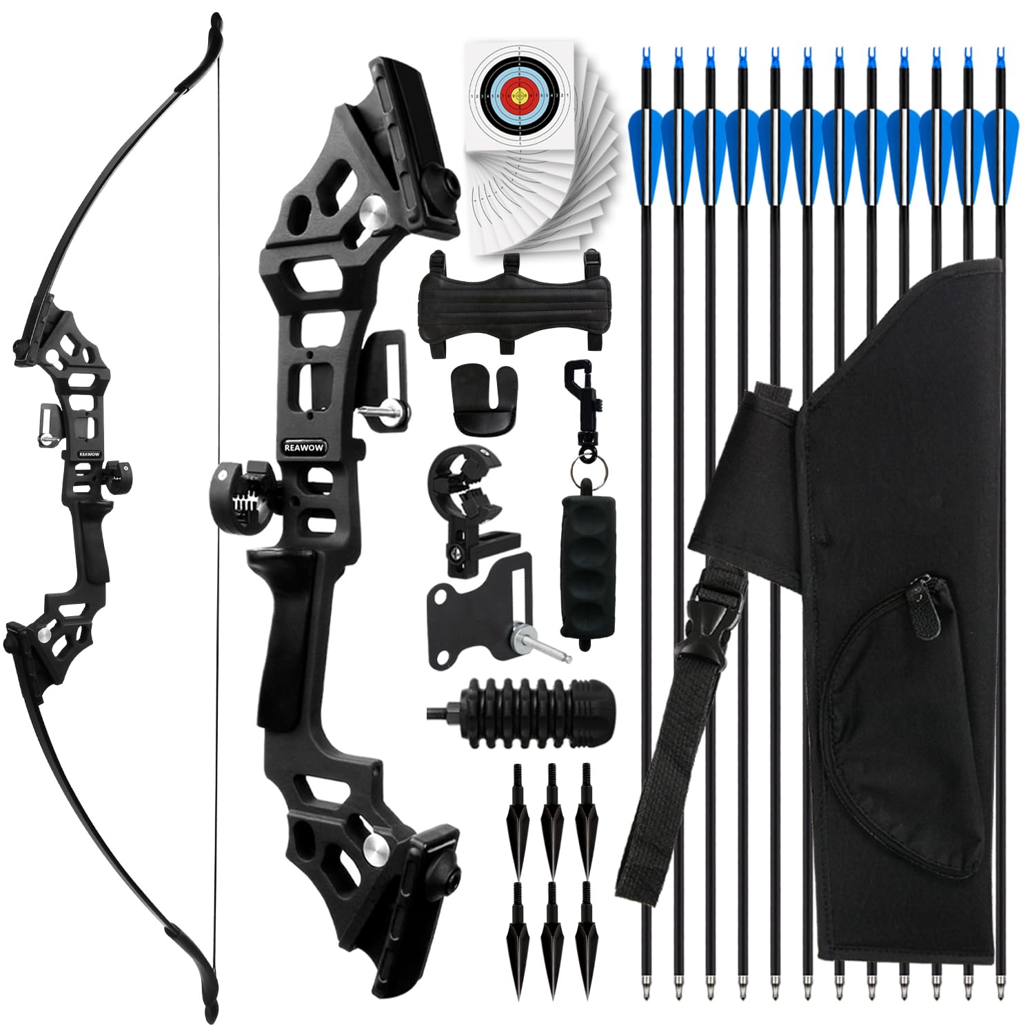 30/40LBS Recurve Bows Archery Set,Survival Longbow Right Hand with Used for Recurve Bow Target Practice Outdoor Hunting Archery Carbon Arrows and Armguard and Finger Tab