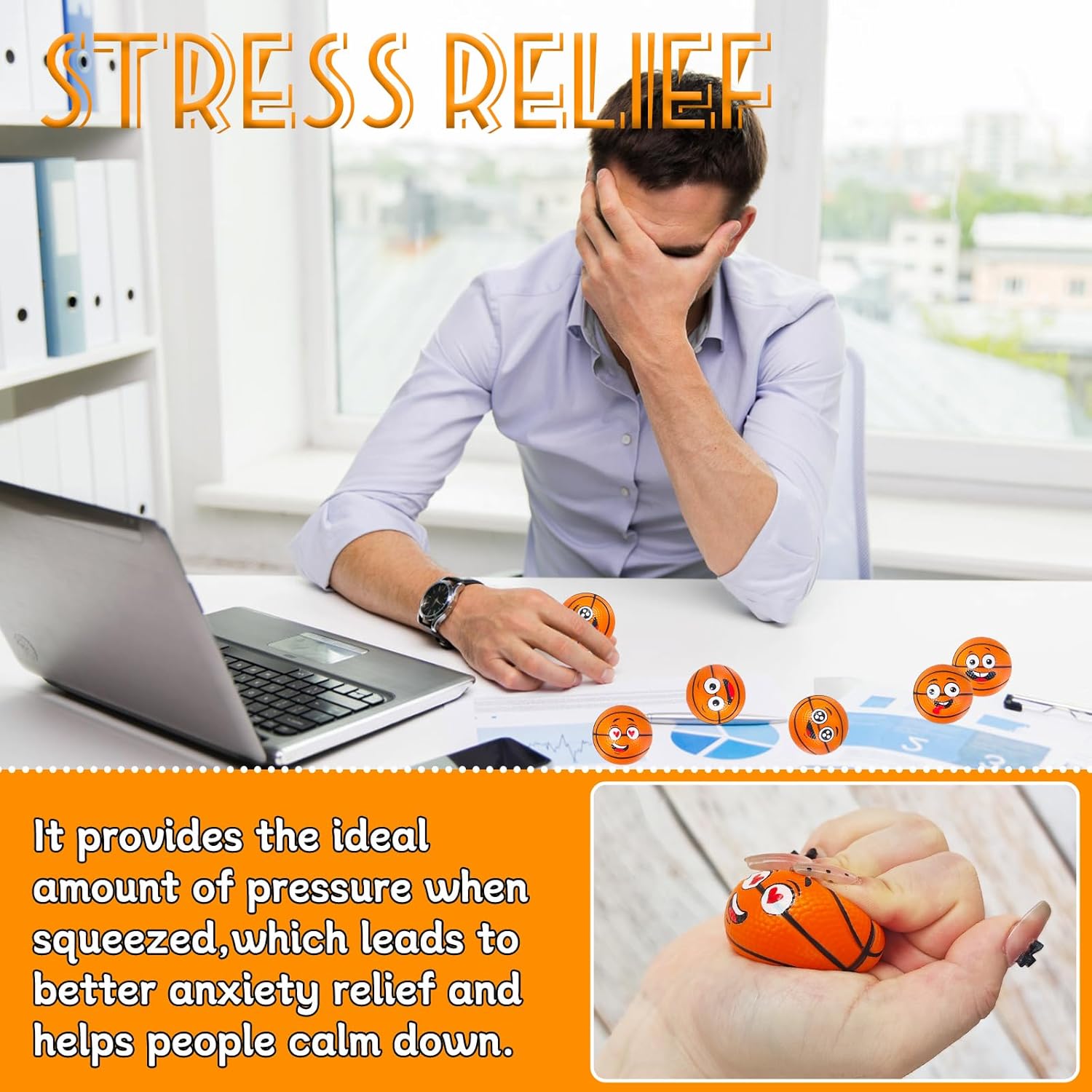 24 Pcs Face Basketball Stress Balls,Face Foam Squeeze Basketballs,Funny Face Sport Balls for Anxiety Relief,Party Favors,Sports Game,Basketball Party Decoration