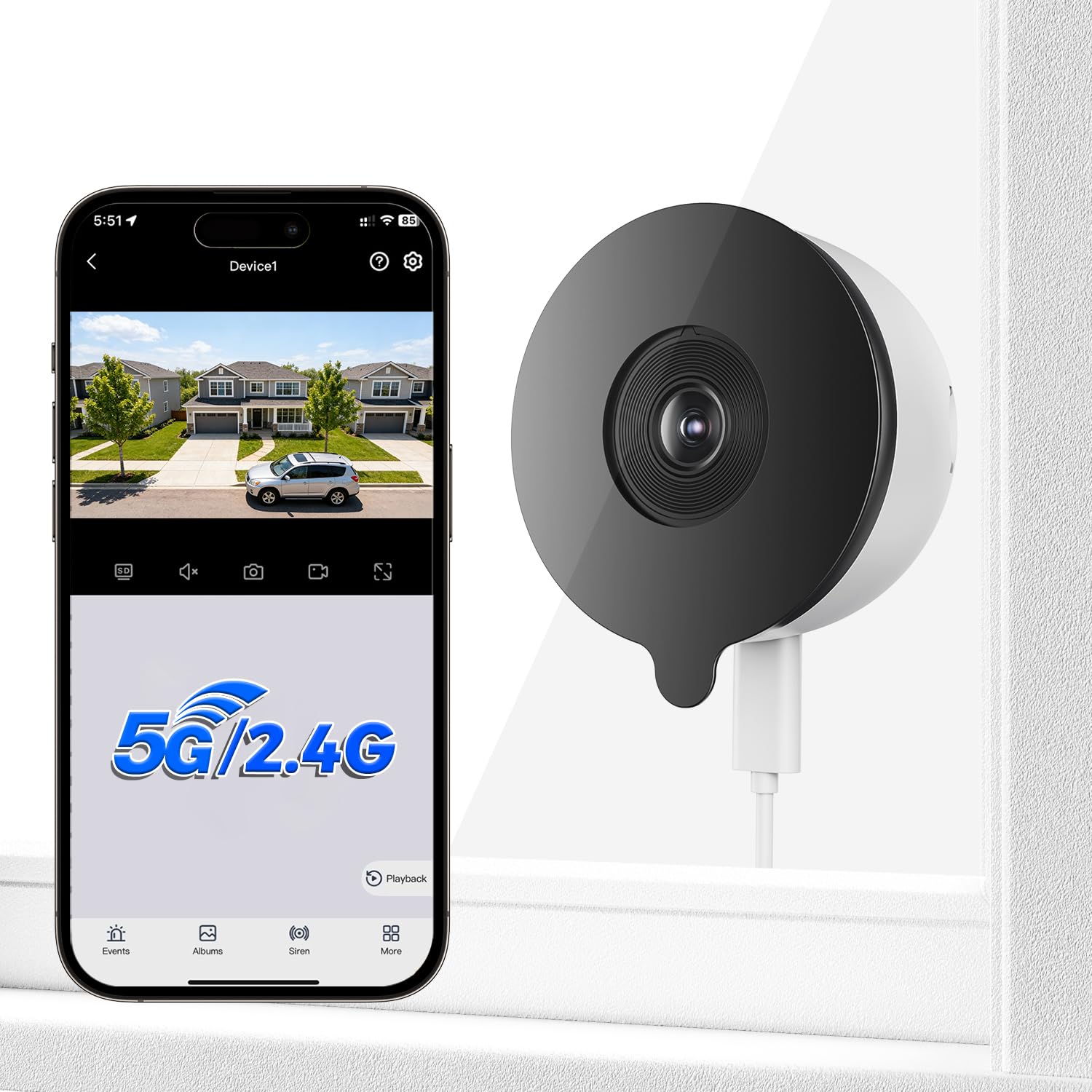 Mrowly 2K 3MP Window Camera, WiFi 2.4/5GHz Window Camera for Looking Outside, Security Camera Night Vision Through Window, People/Motion Detection, 24/7 Recording, Drill-Free Installation